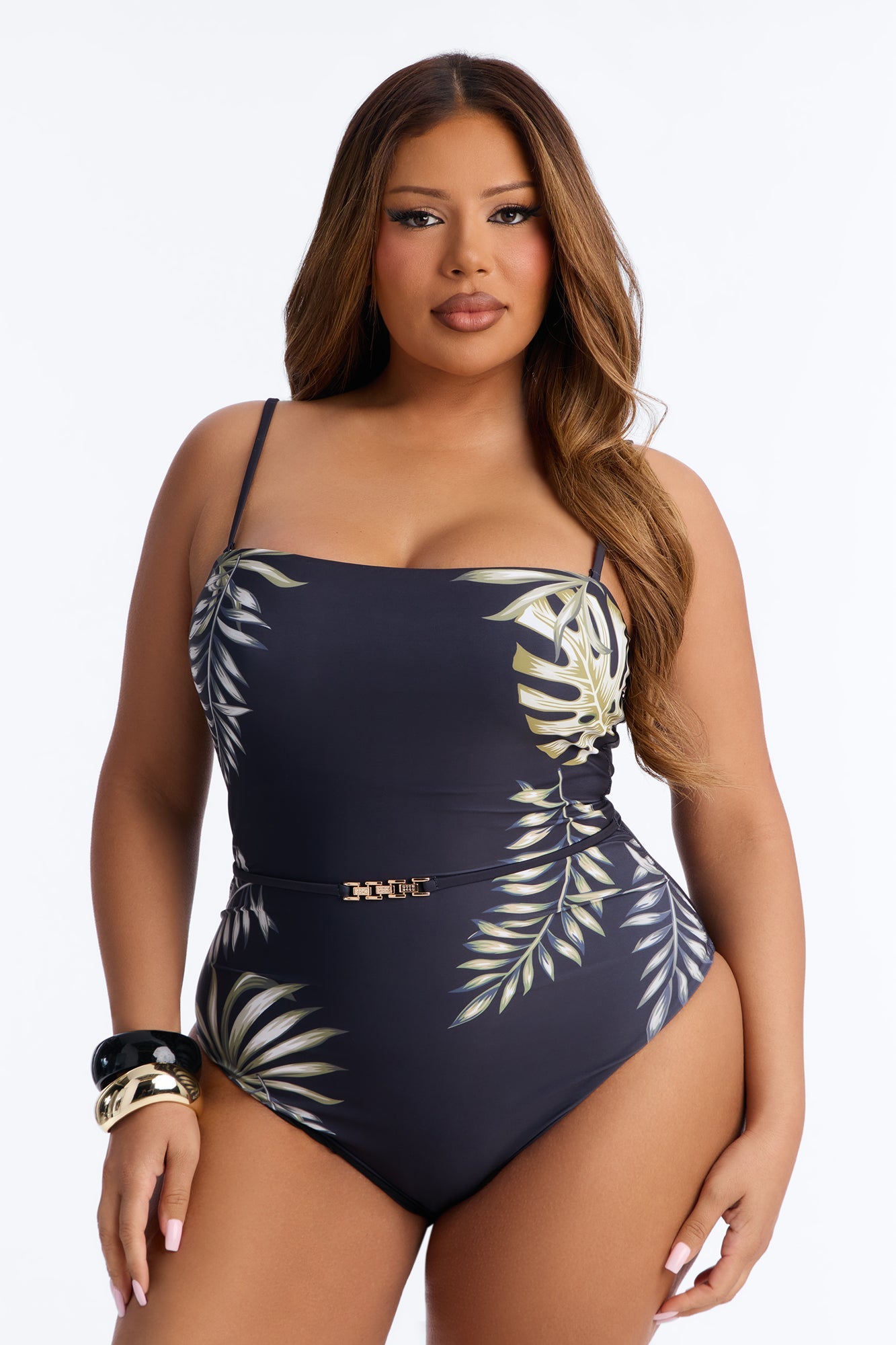 Tropic Like It's Hot 1 Piece Belted Strapless Swimsuit - Black
