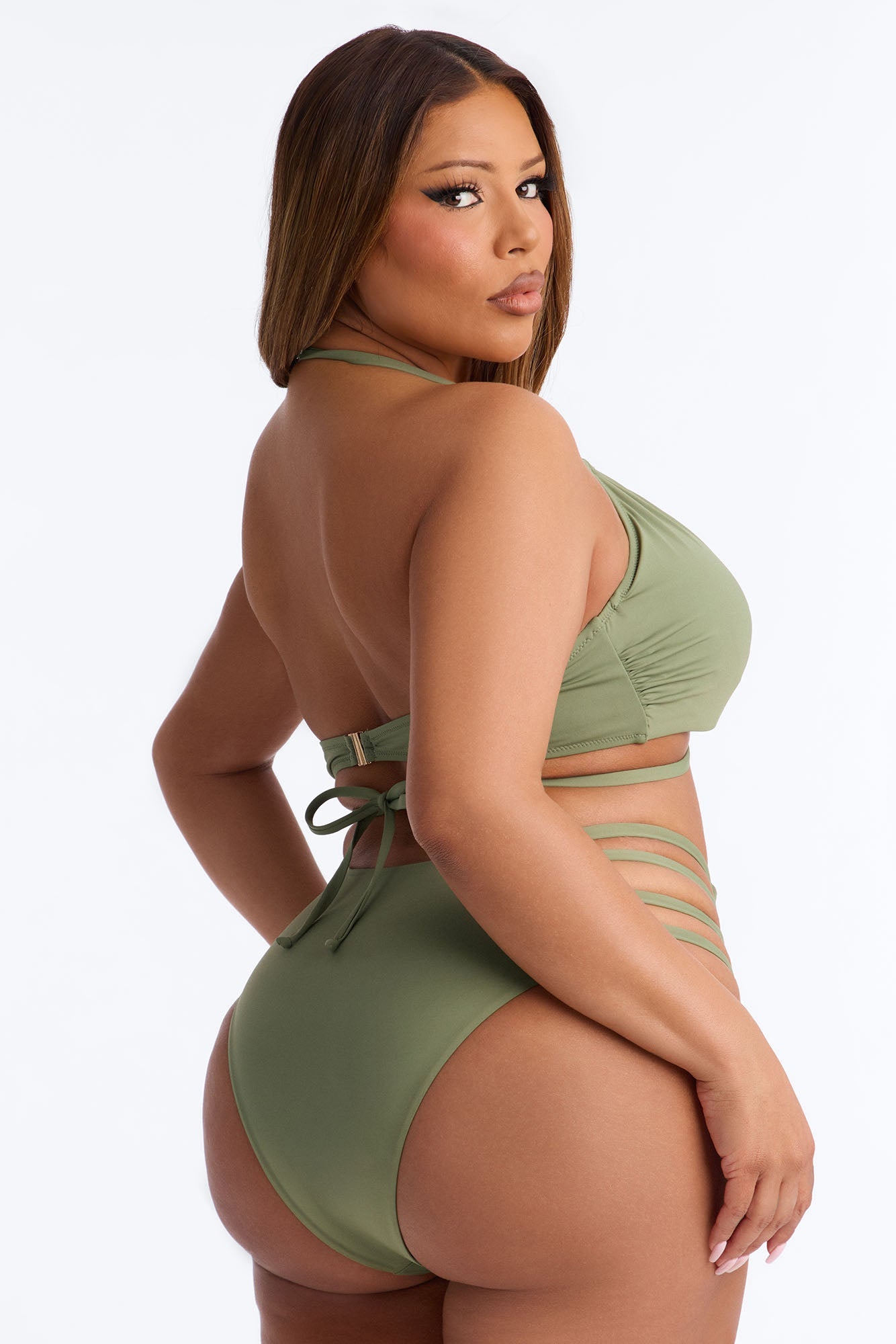 Caught In The Tide 2 Piece Bralette Strappy Bikini Set - Green