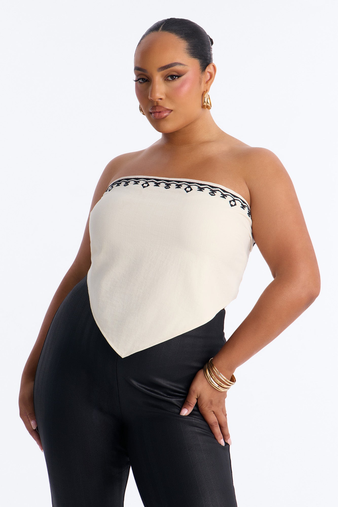 Lemonade Kisses Lace Up Linen Handkerchief Top - Cream/combo