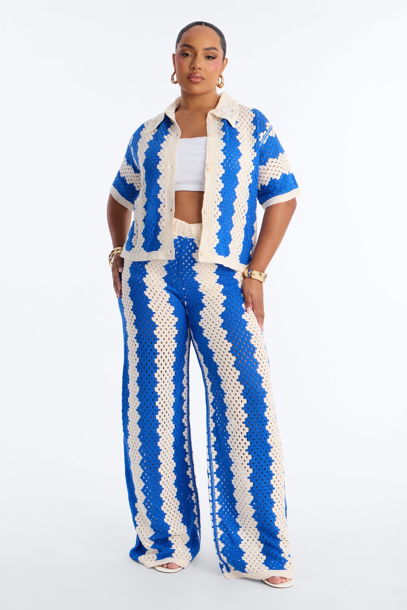 Shoreline Symphony Crochet Pant Set - Blue/combo