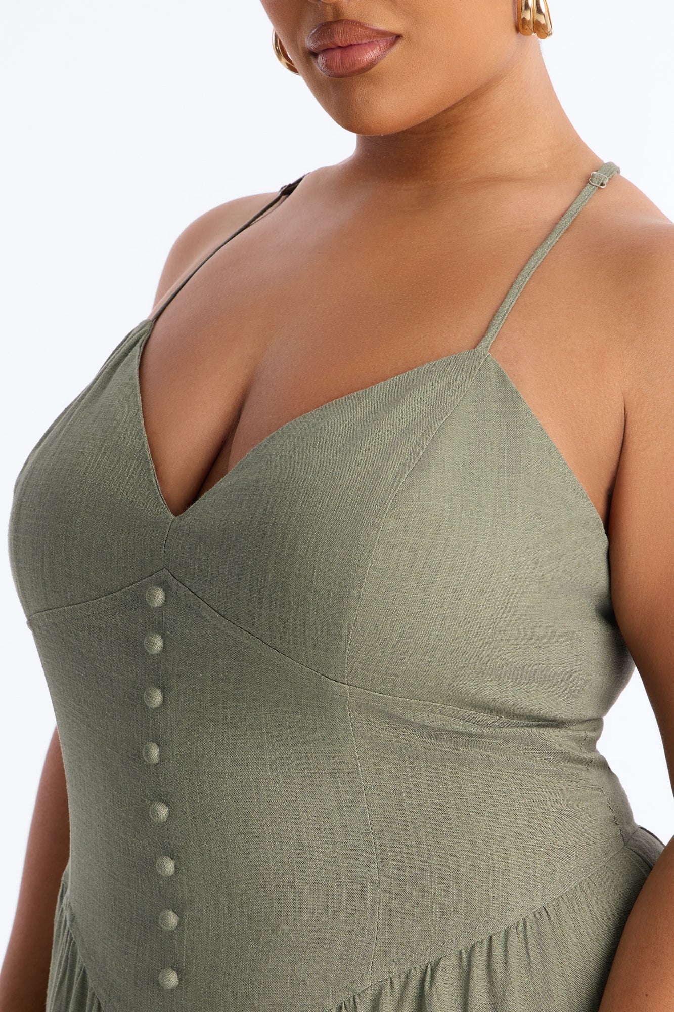 Belle Denim Tiered Wide Leg Jumpsuit - Olive