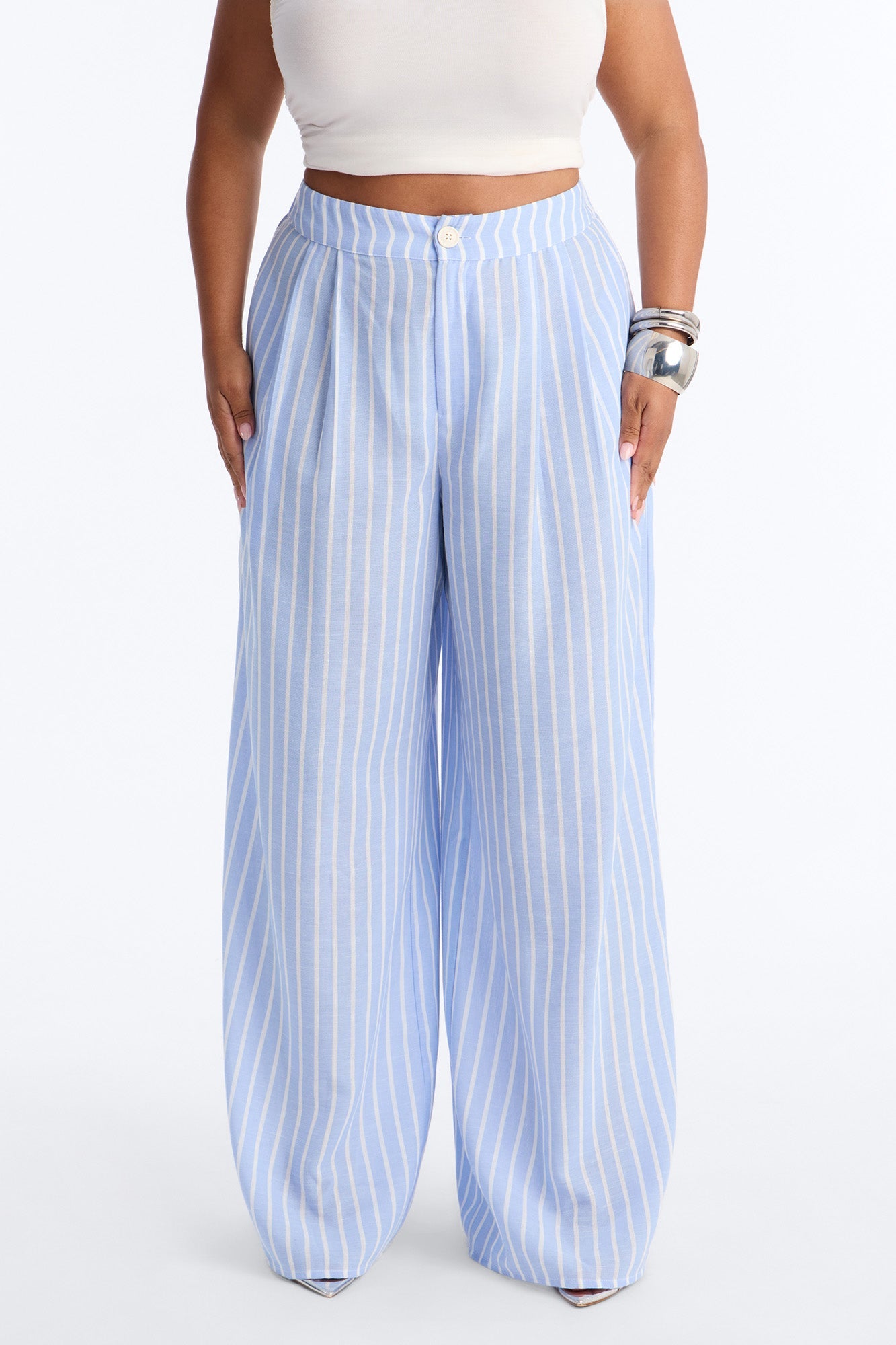 Ella Striped Linen Pant - Blue