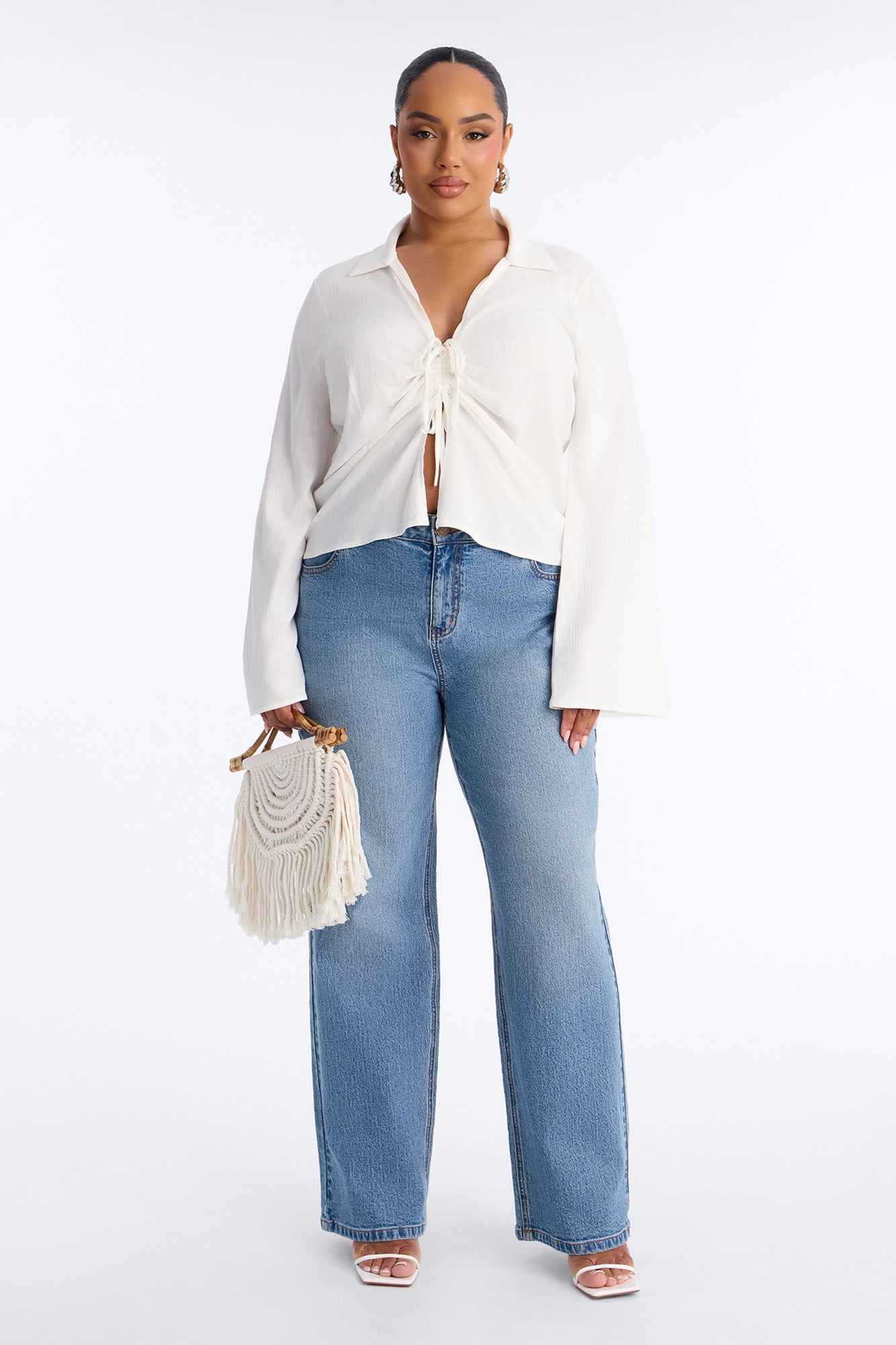 Just Doing Me Ruched Linen Top - White