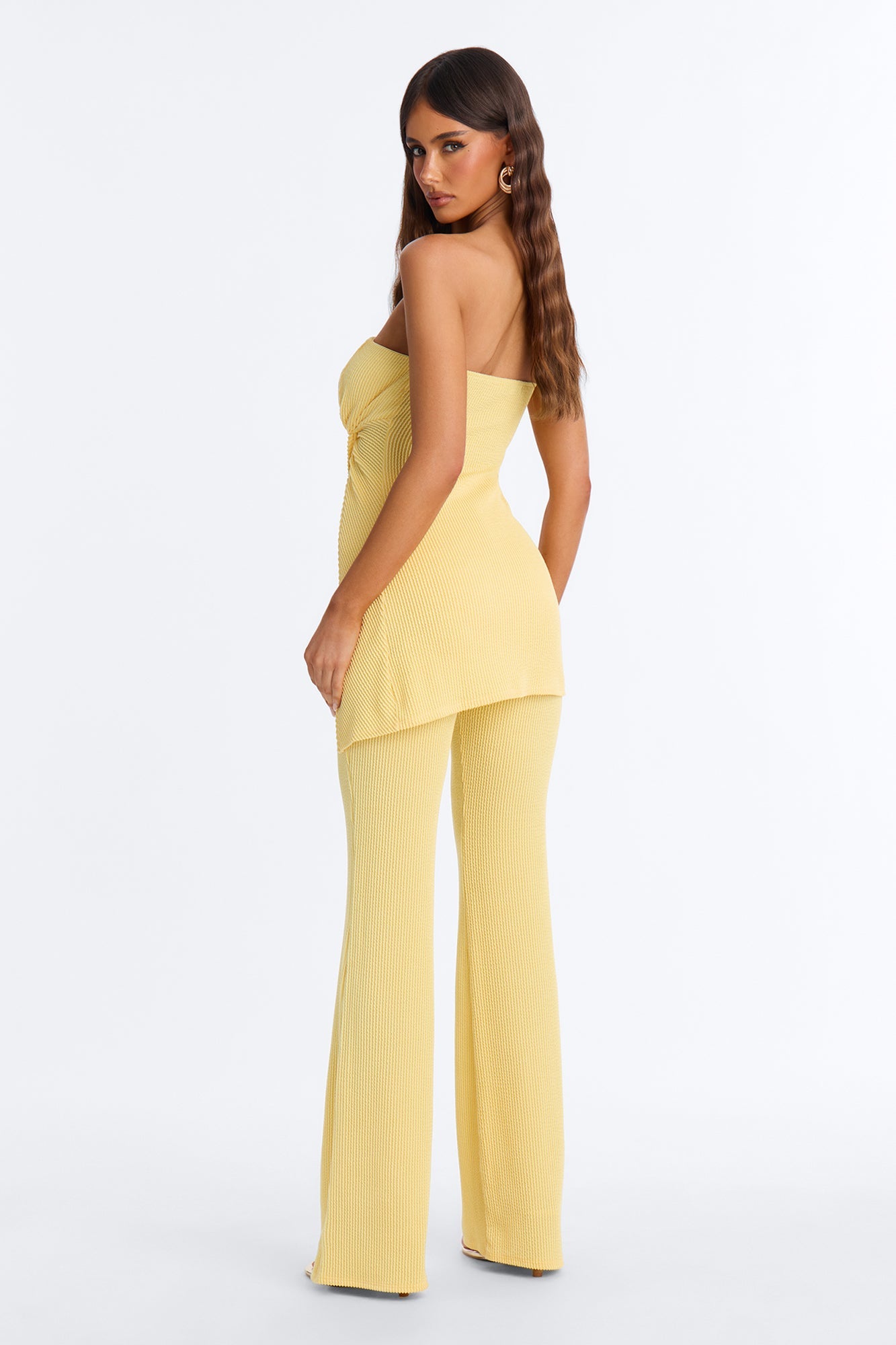 Mona Textured Strapless Flare Pant Set - Yellow