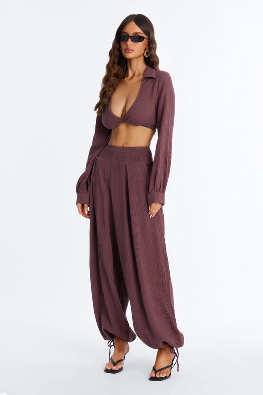 Bianca Gauze Jogger Set - Chocolate