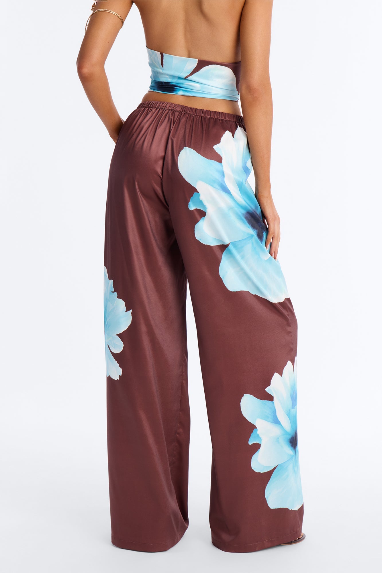 Leora Satin Drawstring Pant - Brown Combo