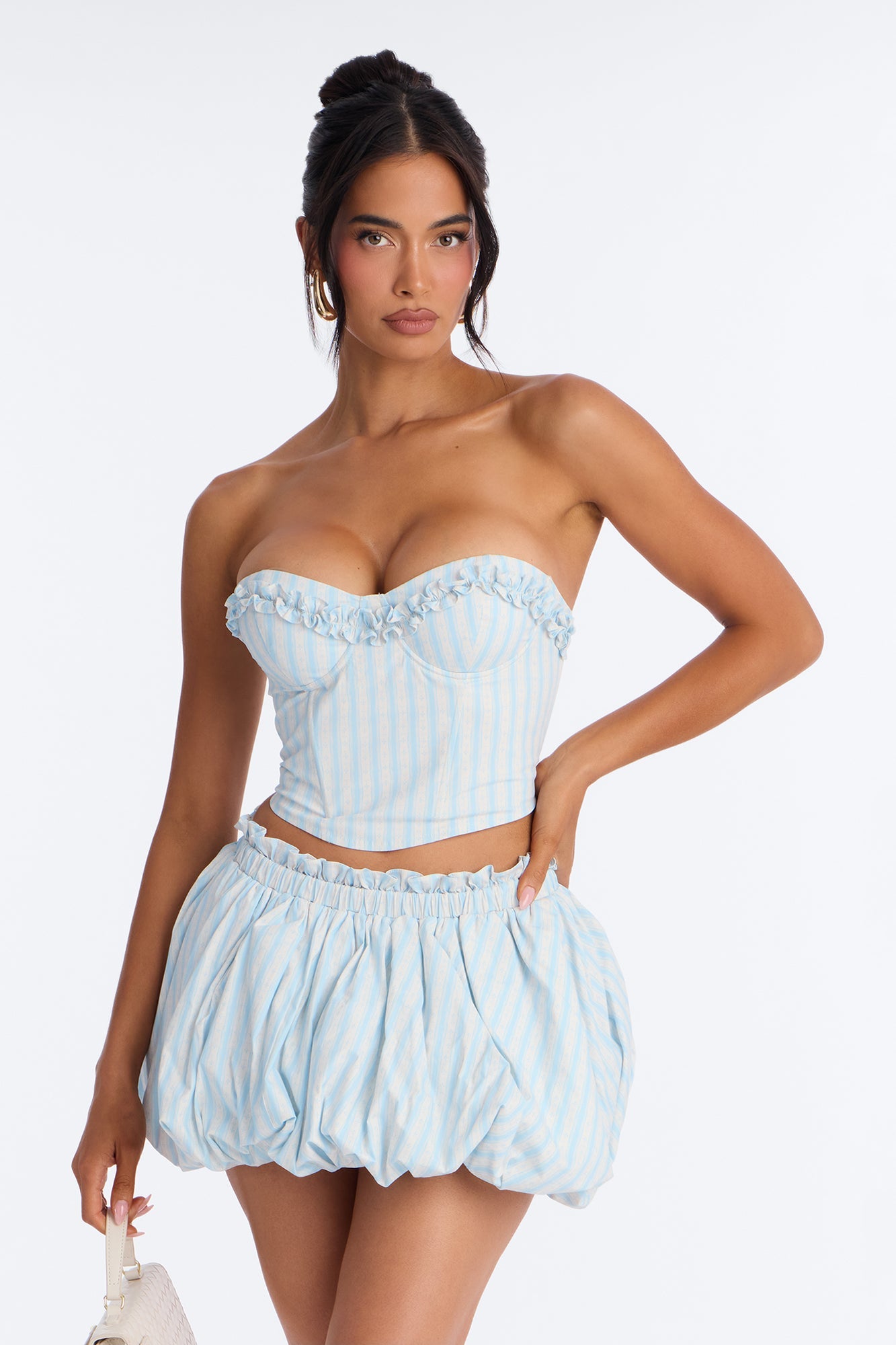 Delilah Poplin Striped Bubble Mini Skirt Set - Blue/combo