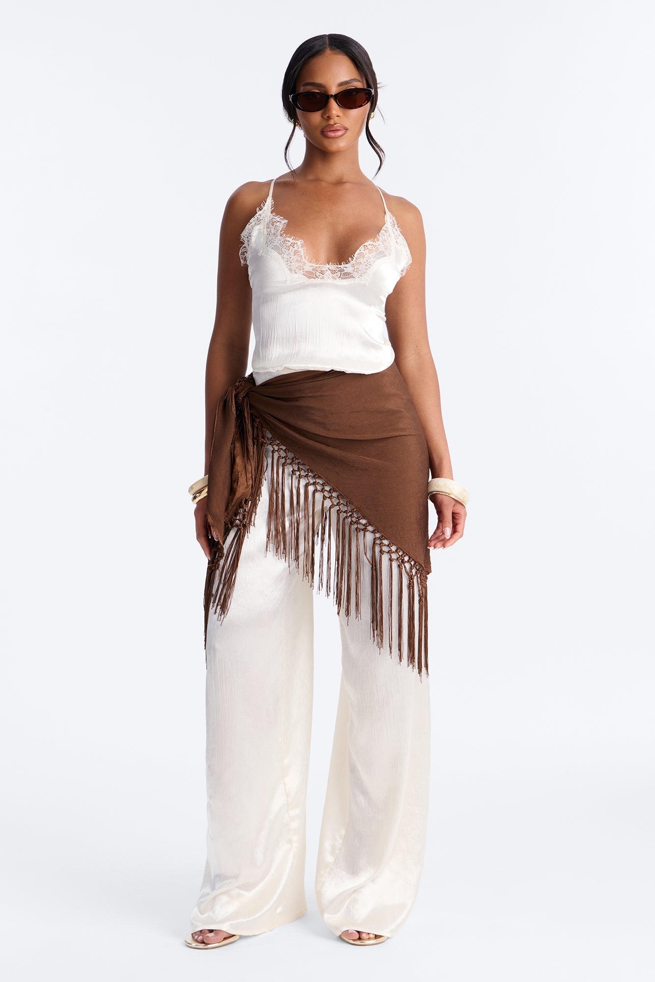 Elsa Satin Waist Scarf Jumpsuit - Ivory