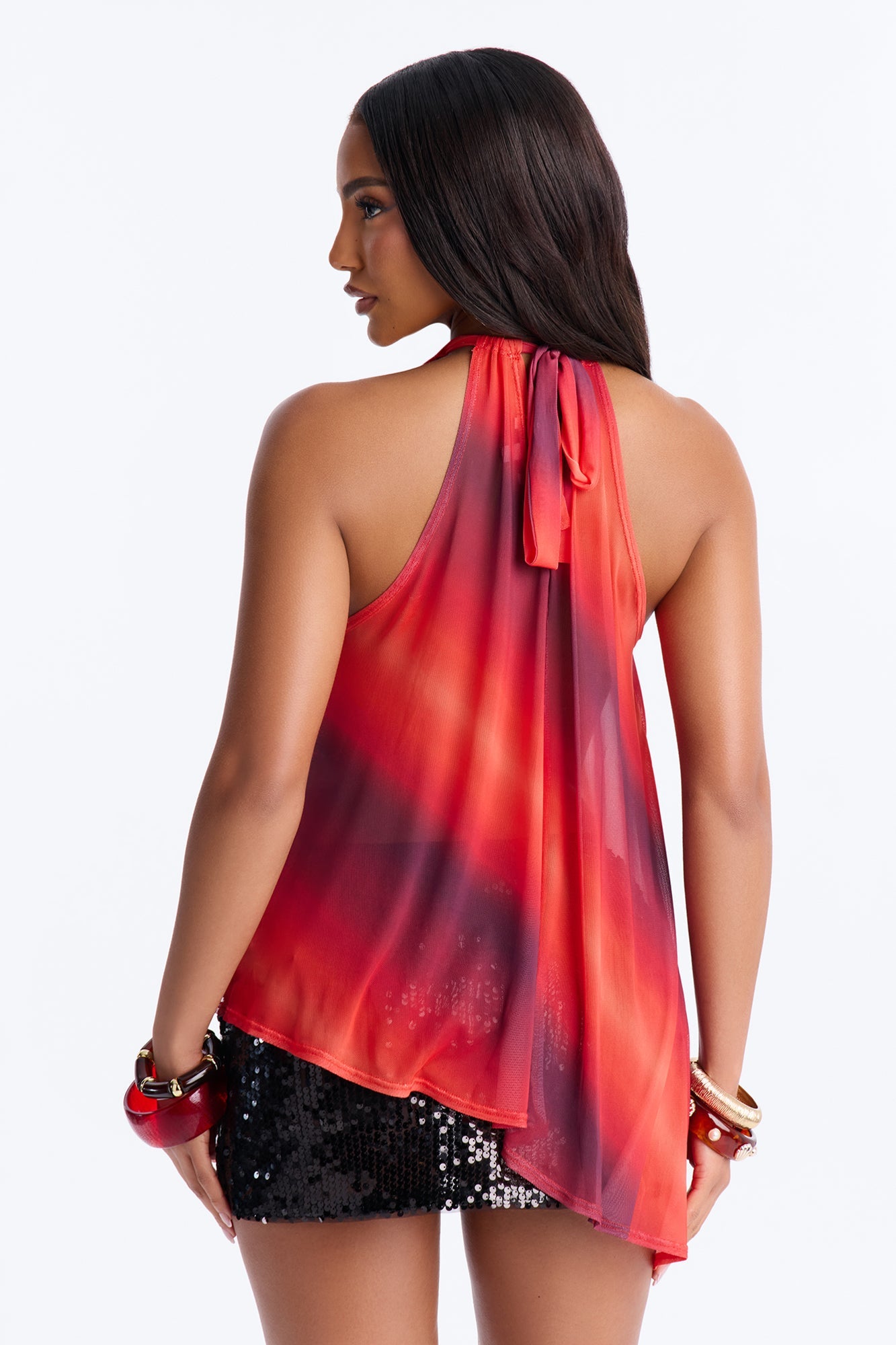 Amber Sky Ombre Asymmetrical Sleeveless Top - Orange/combo