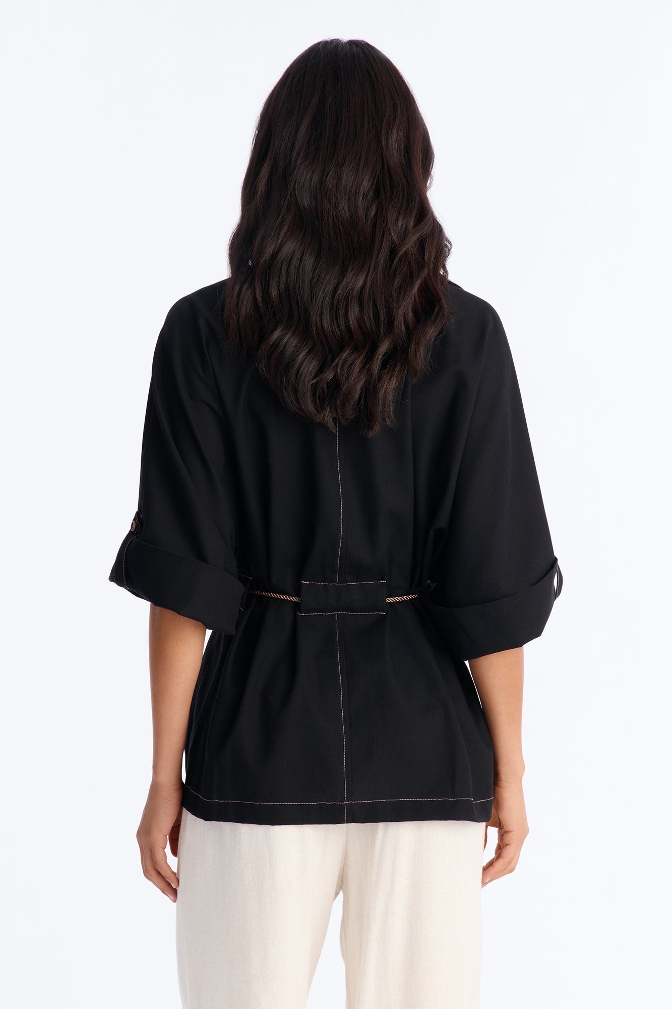 Casual Class Belted Linen Shirt - Black