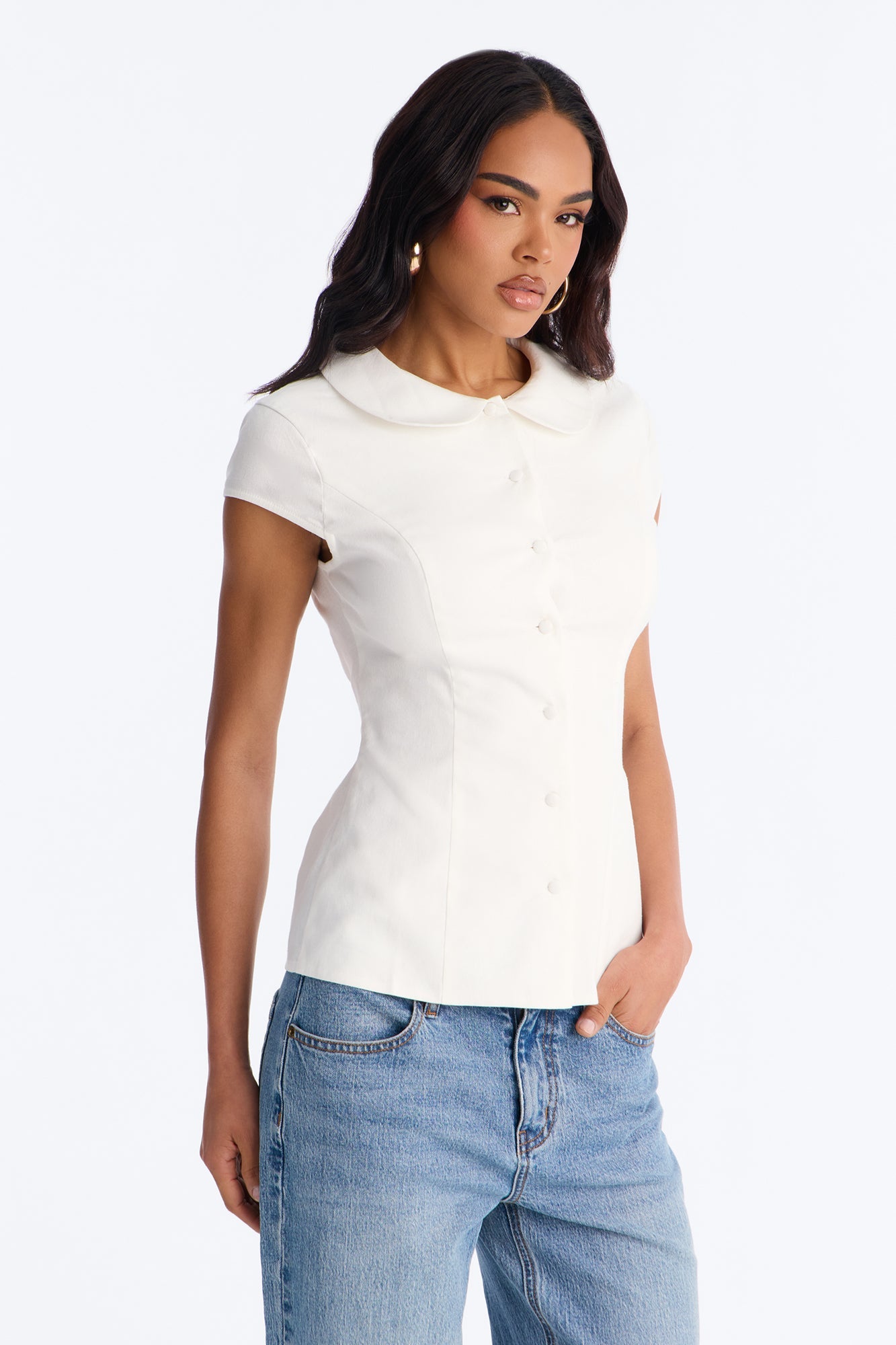 Little Cute Moment Tie Back Linen Shirt - White