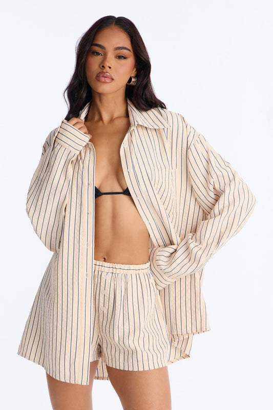 Aubrey Textured Striped Short Set - Yellow/combo