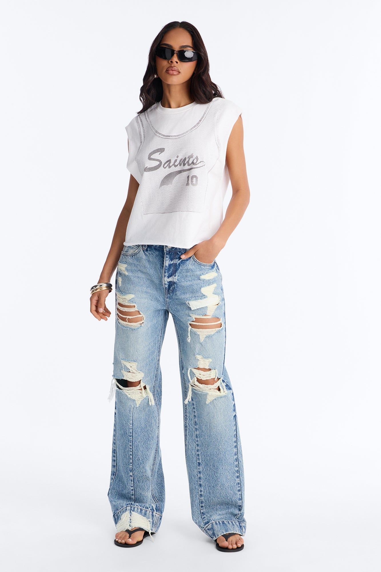 Saints Crop Muscle Tank - White