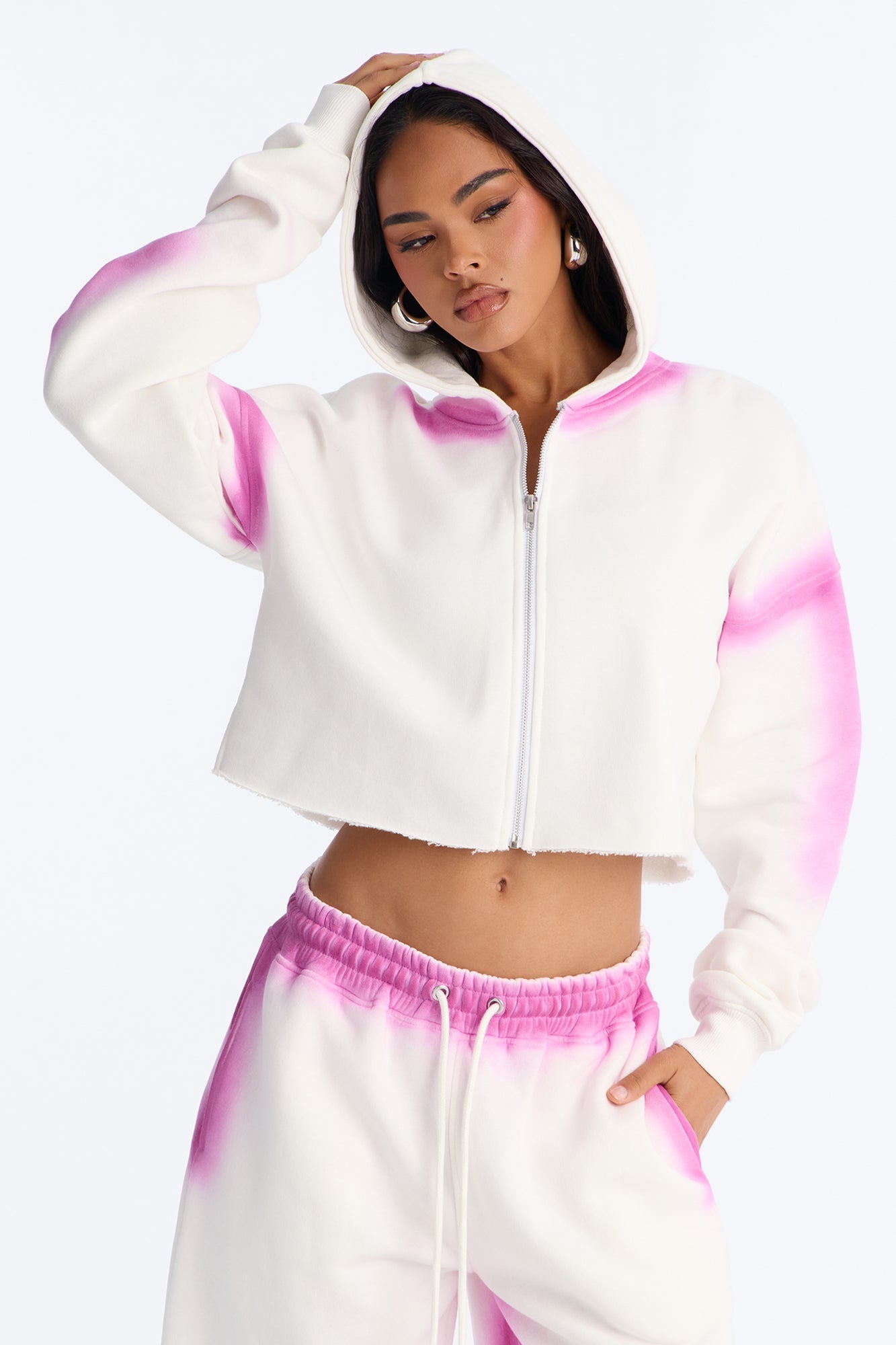 Urban Fleece Tie Dye Short Set - White/Pink