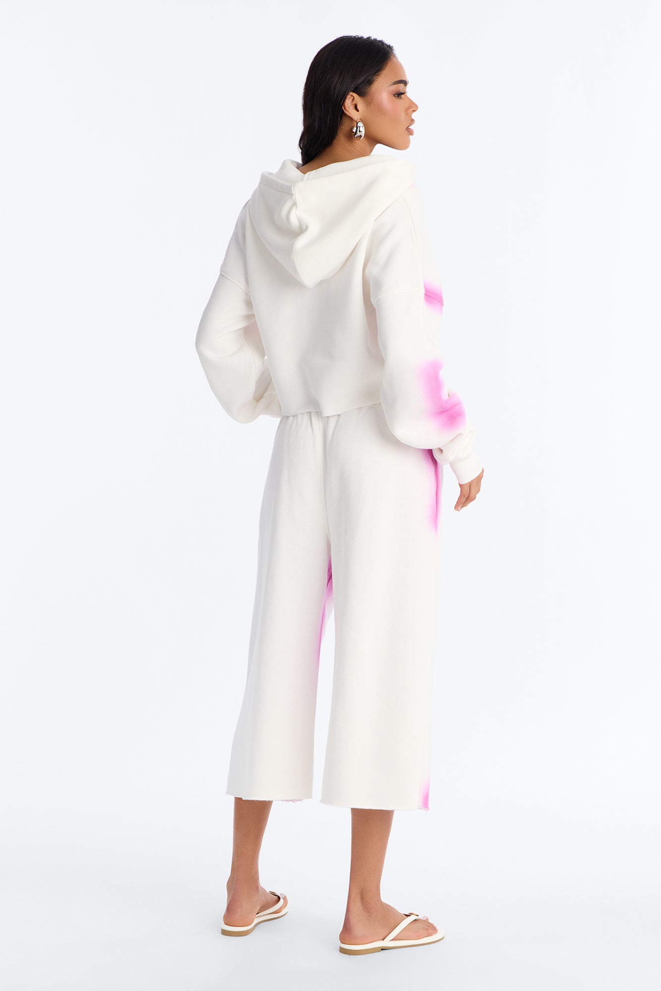 Urban Fleece Tie Dye Short Set - White/Pink