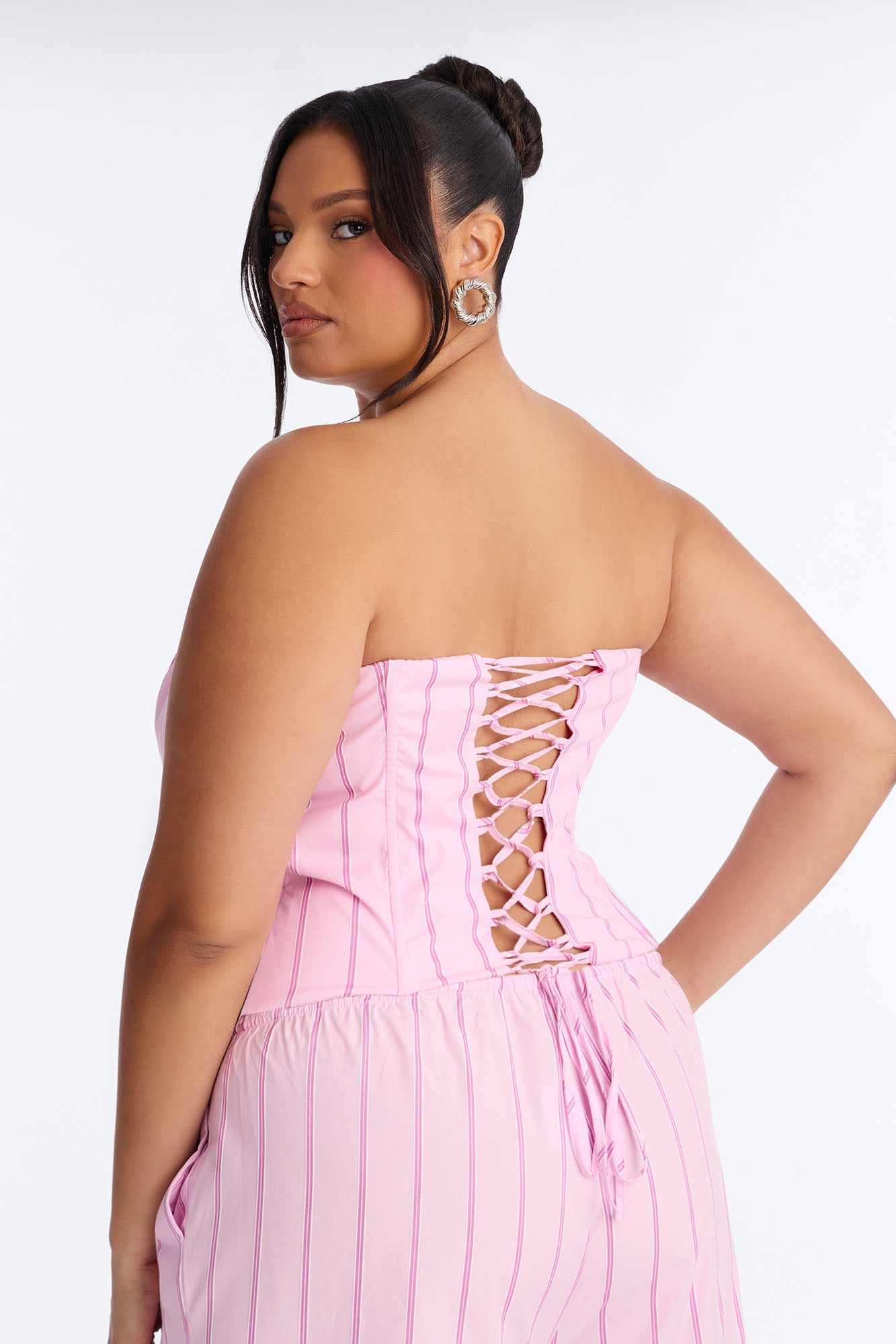 City Doll Corset Pinstripe Pant Set - Pink/combo