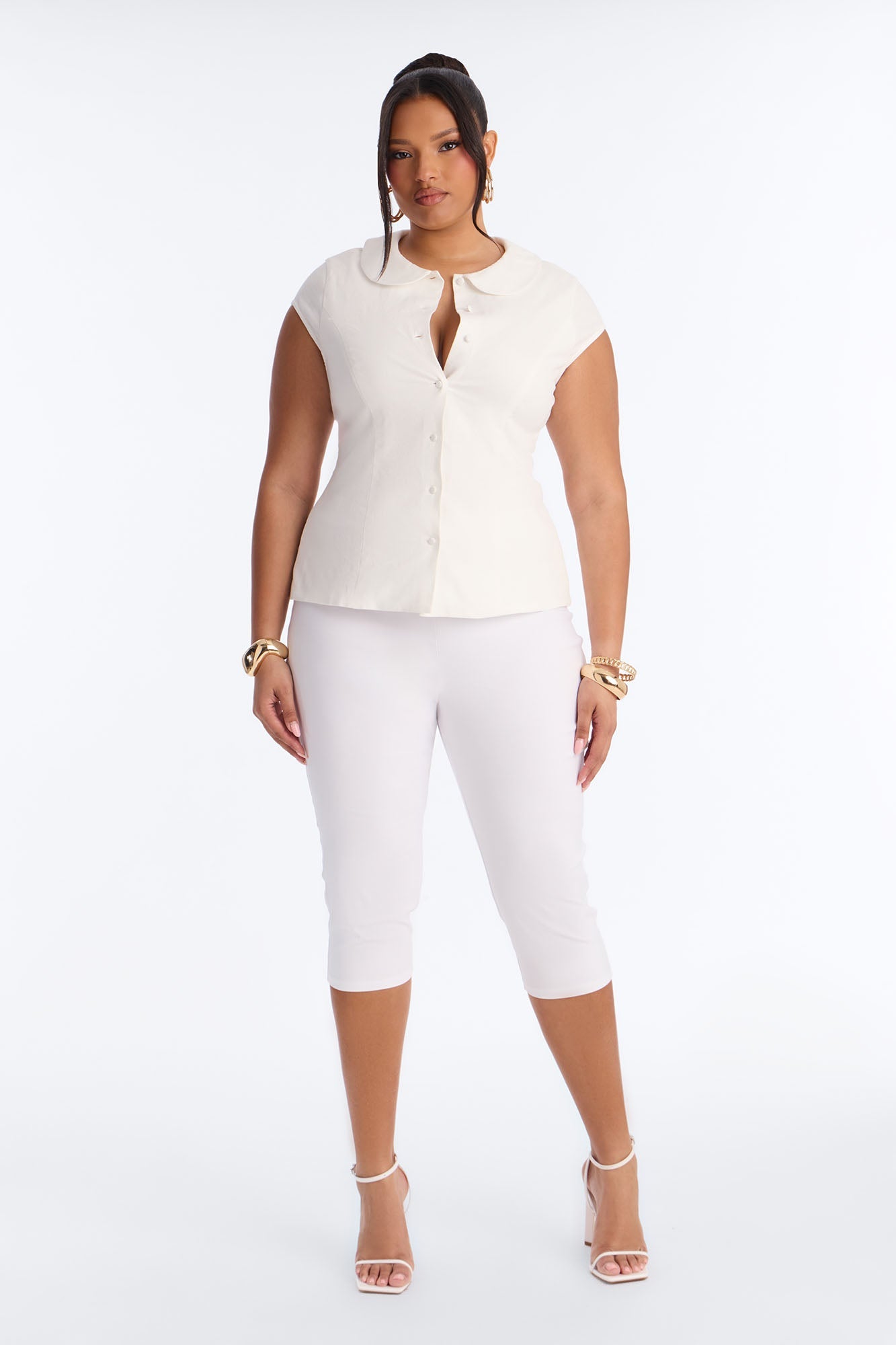 Little Cute Moment Tie Back Linen Shirt - White