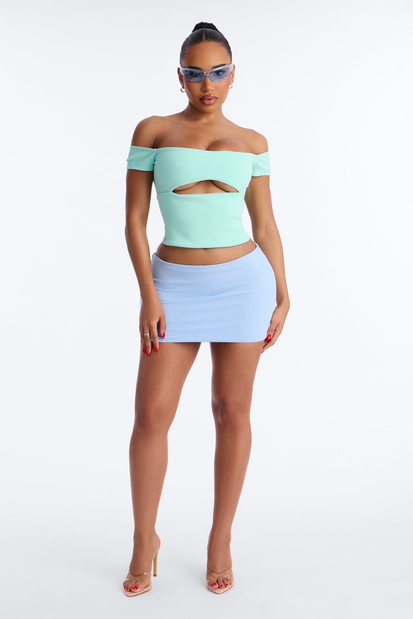 Scarlett Snatched 2 Piece Micro Mini Skort Set - Mint/combo