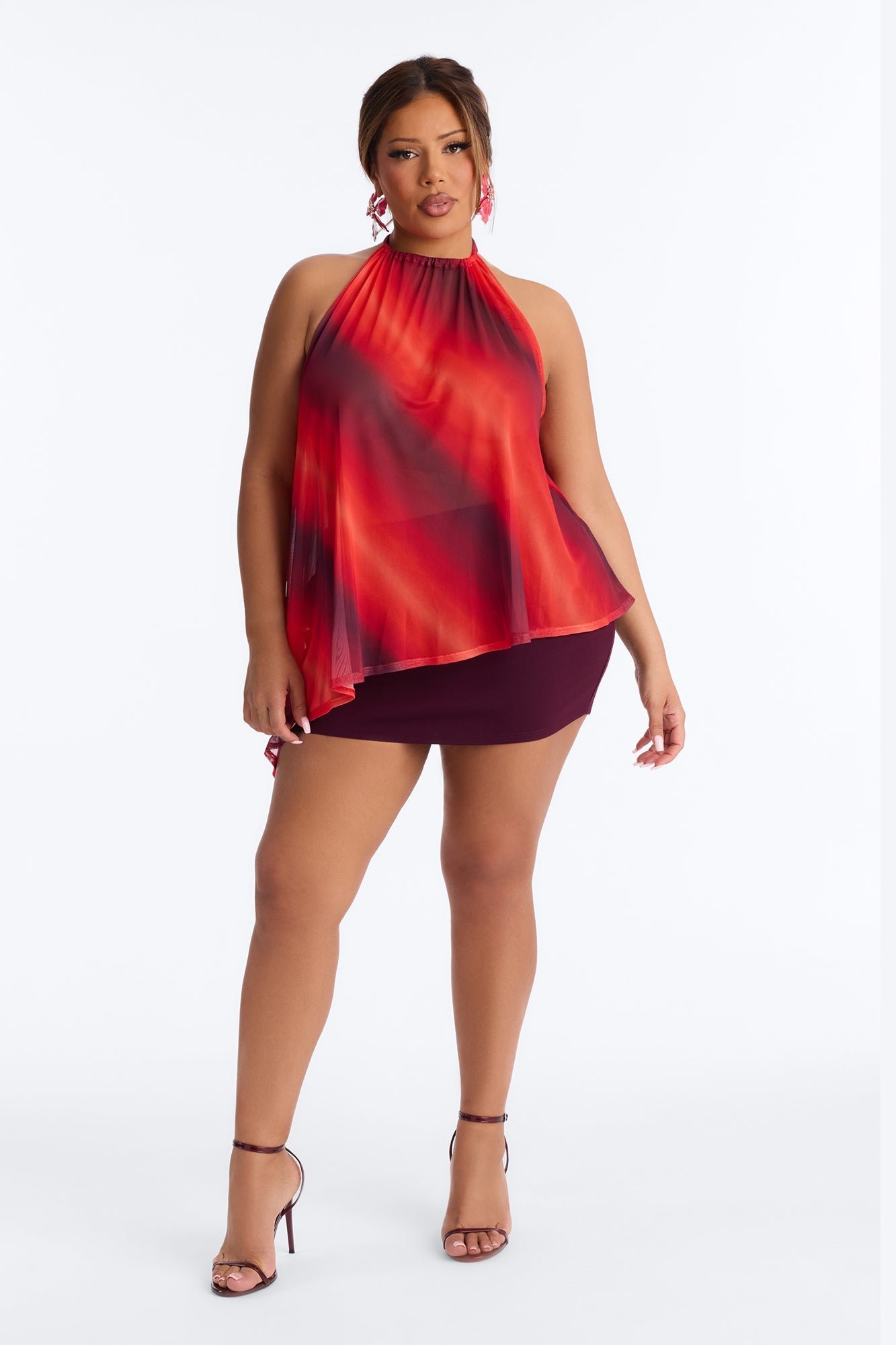 Amber Sky Ombre Asymmetrical Sleeveless Top - Orange/combo
