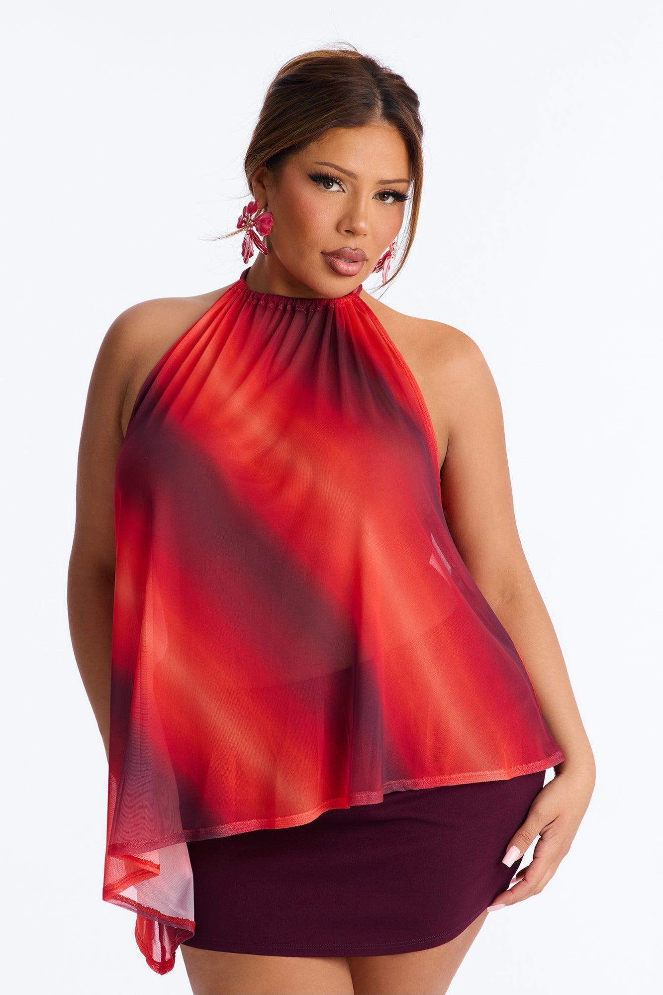 Amber Sky Ombre Asymmetrical Sleeveless Top - Orange/combo