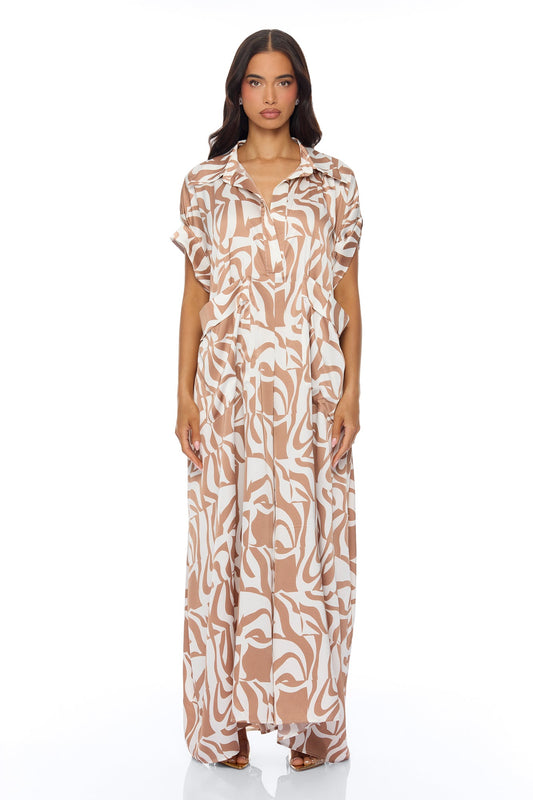 Keep It Causal Wide Leg Satin Jumpsuit - Taupe/combo