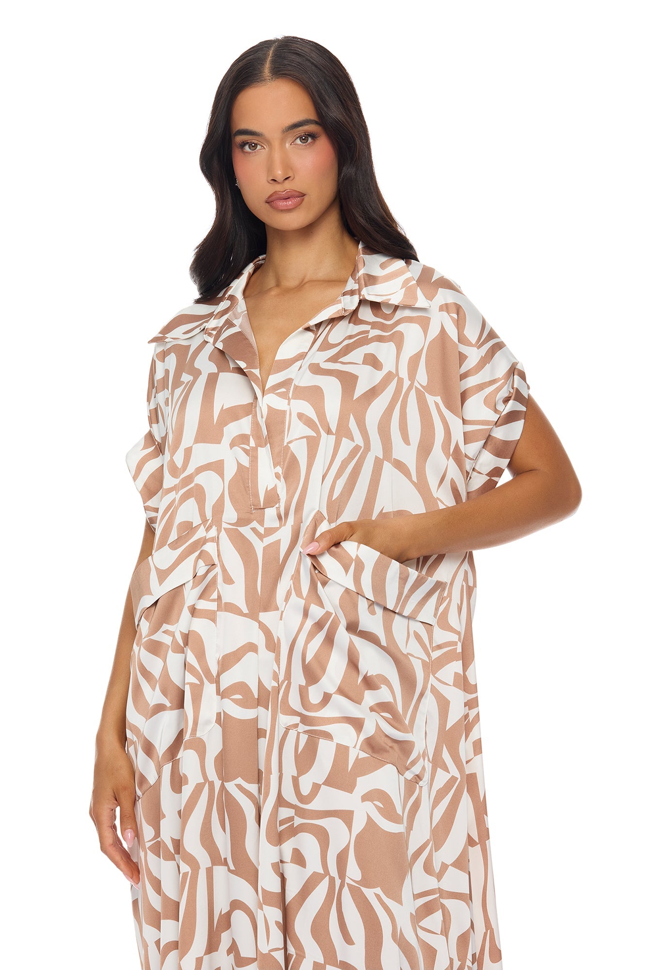 Keep It Causal Wide Leg Satin Jumpsuit - Taupe/combo