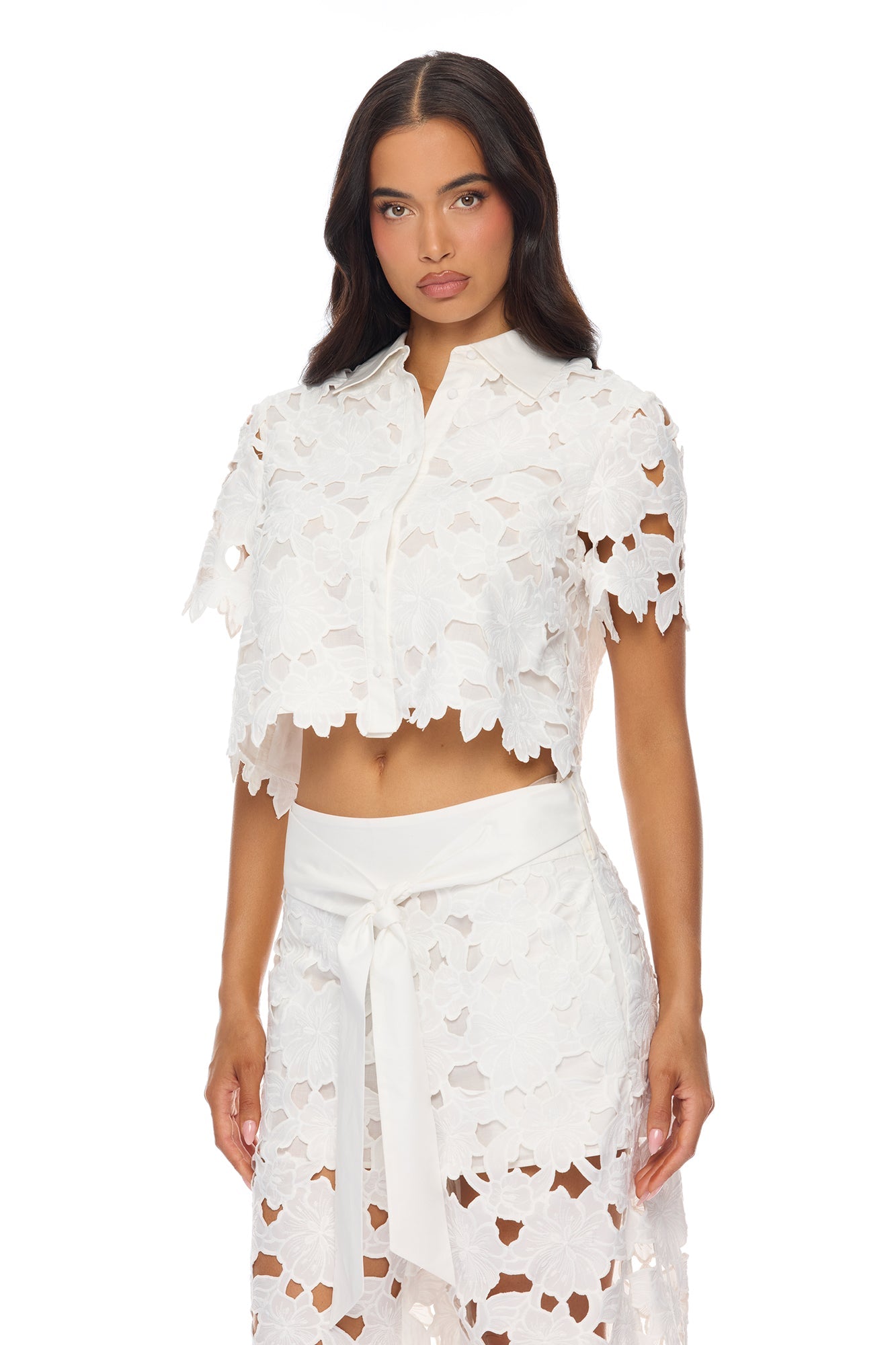 Kierra Short Sleeve Embroidered Top - White
