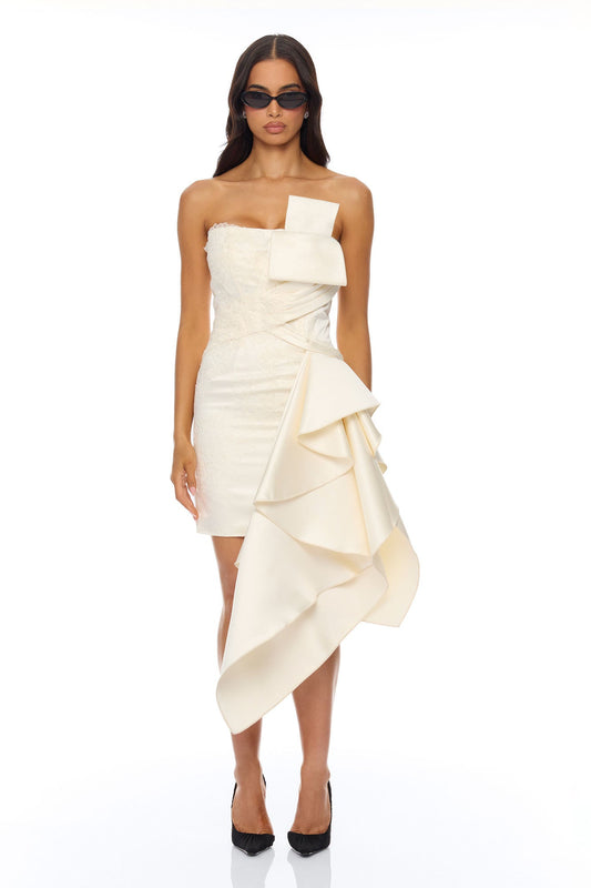 Total Drama Ruffle Drape Mini Dress - Cream