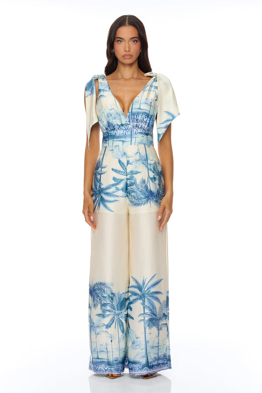 Amalfi Coast Satin Jumpsuit - Blue/combo
