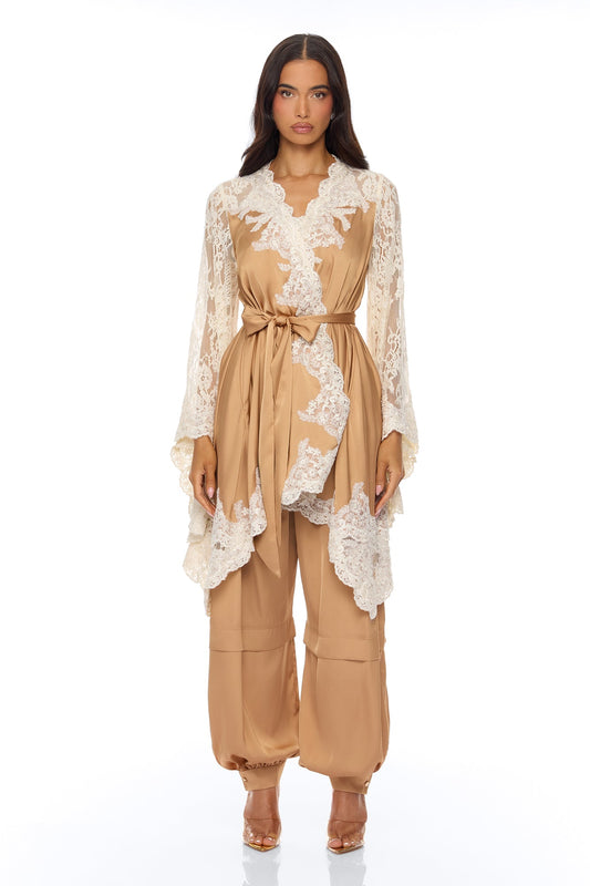 Cathryn Lace Satin Kimono - Gold