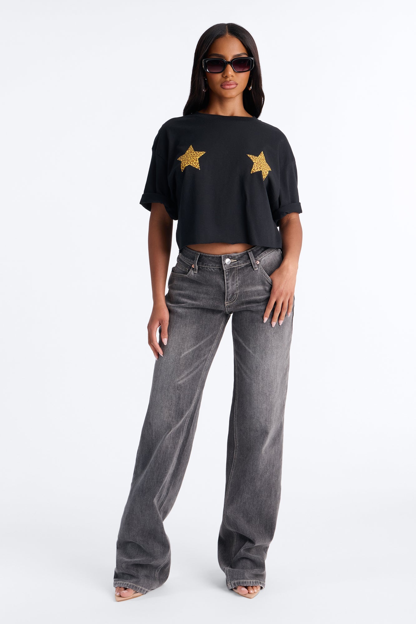 Leopard Star Chest Tee - Black