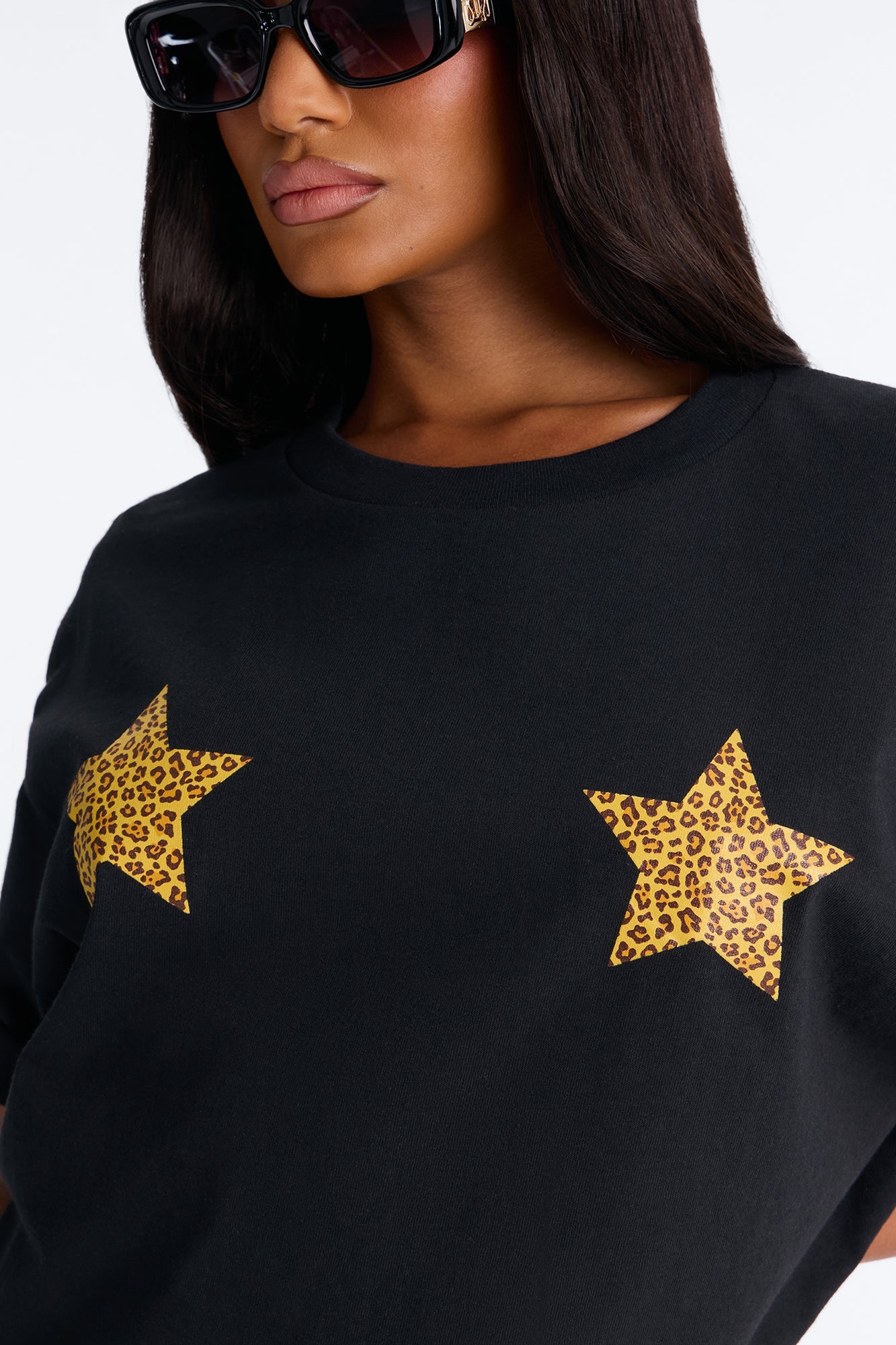 Leopard Star Chest Tee - Black