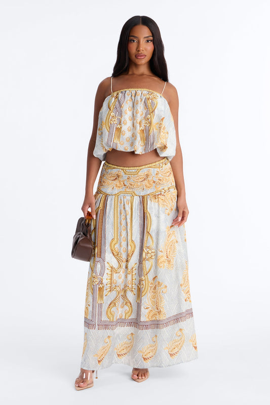 Better Days Bubble Cami Maxi Skirt Set - Gold/combo