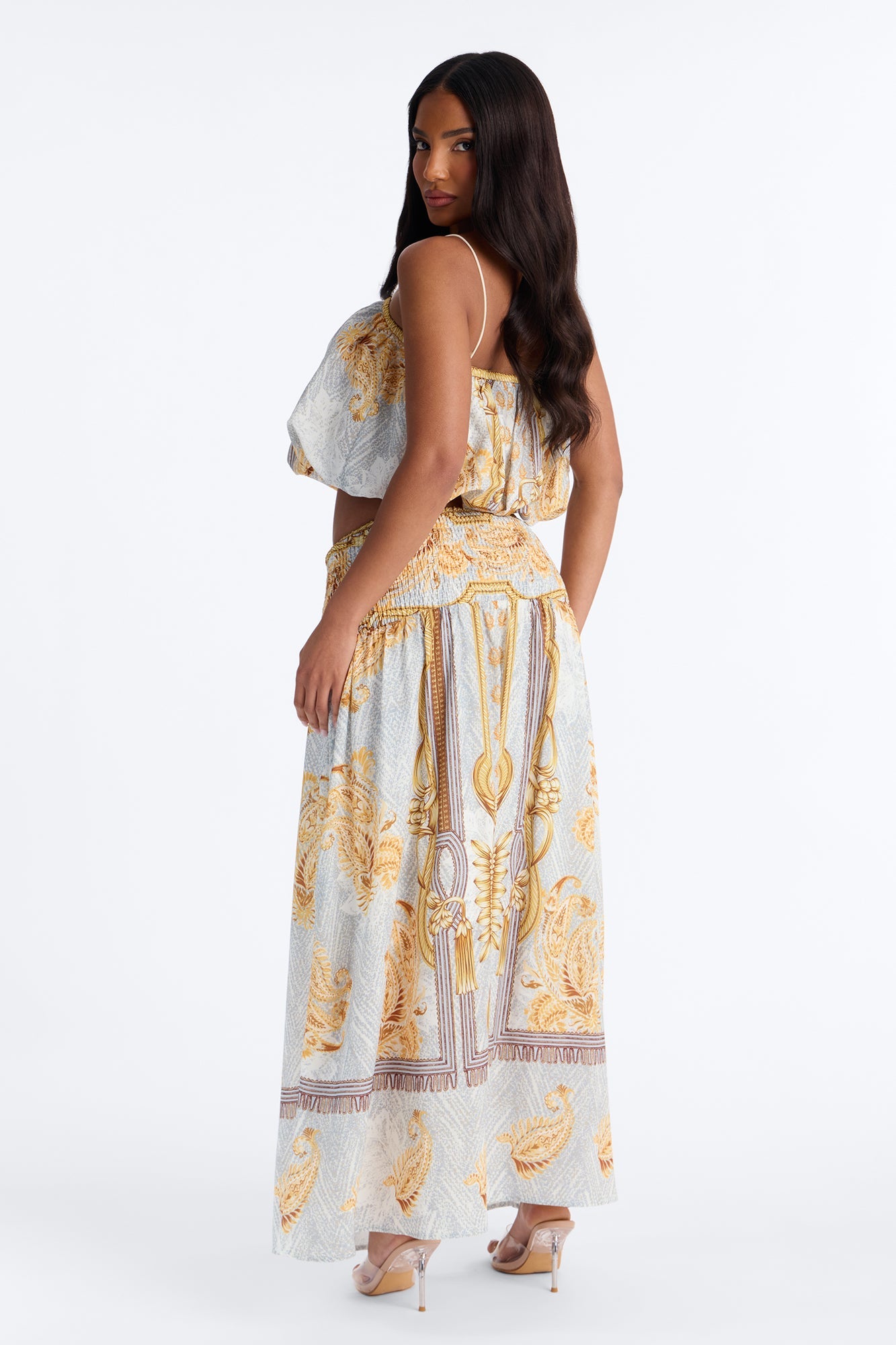 Better Days Bubble Cami Maxi Skirt Set - Gold/combo