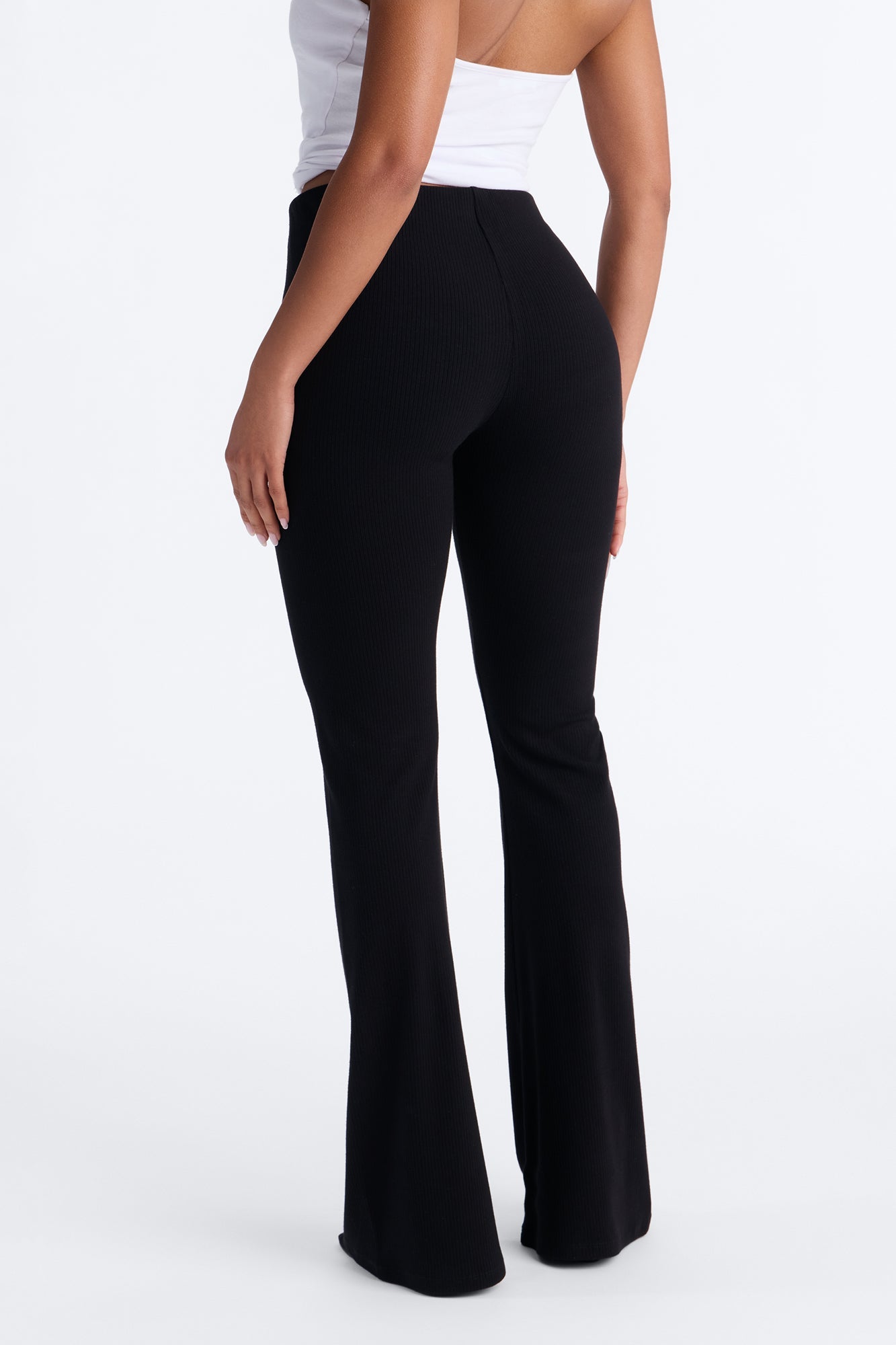 Ultra Ribbed Mid Rise Flare Pant - Black