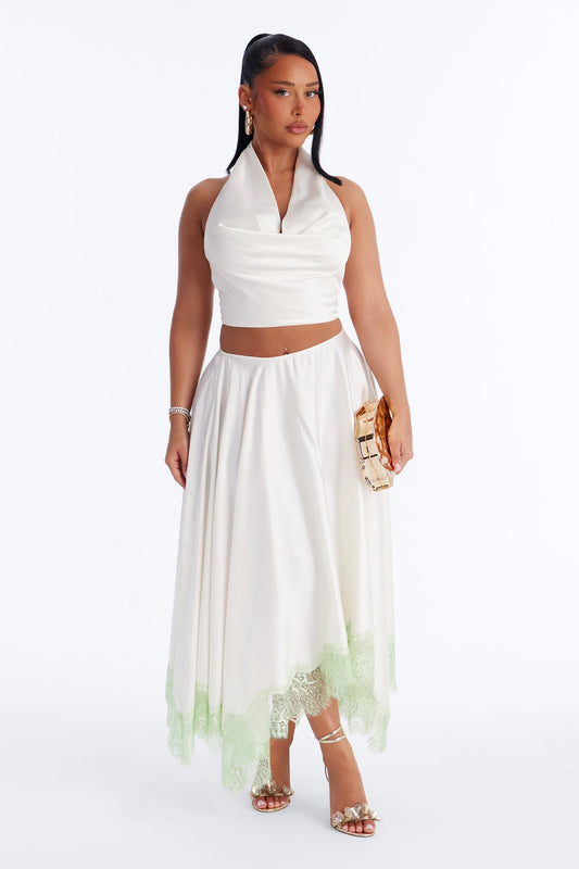 We Can Dance Satin Maxi Skirt Set - Off White