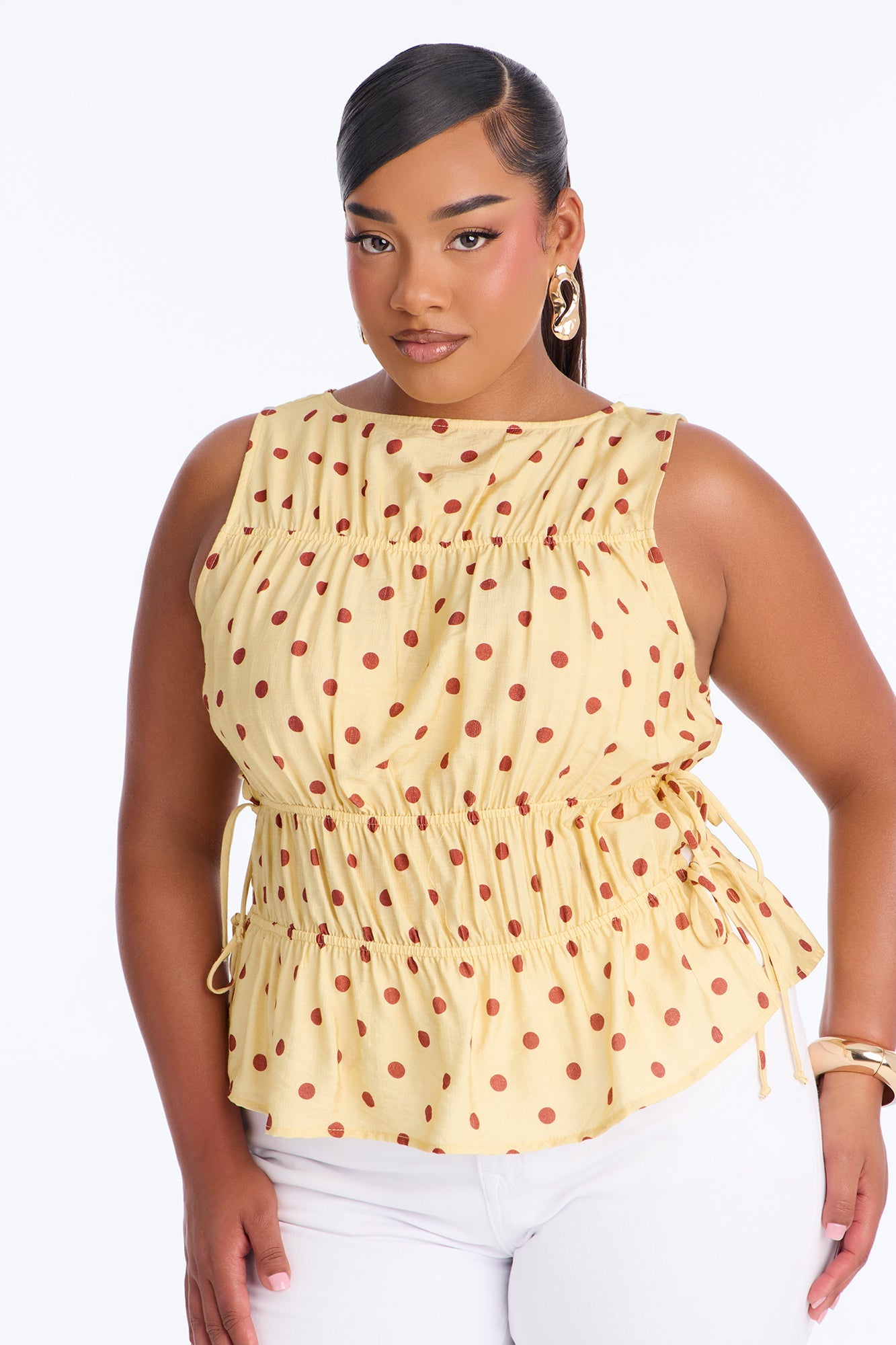 Spot Me If You Can Polka Dot Linen Top - Yellow/combo