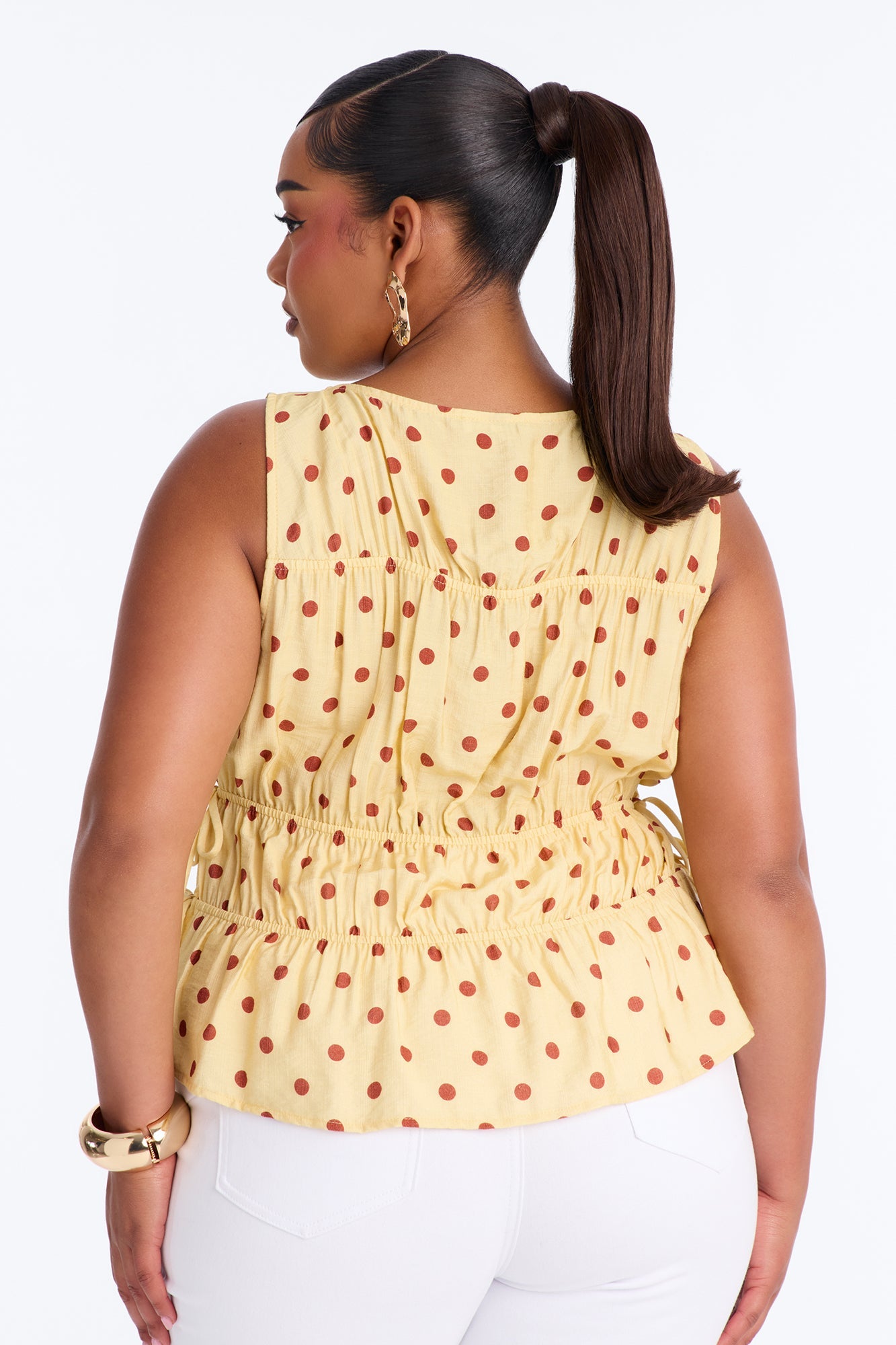 Spot Me If You Can Polka Dot Linen Top - Yellow/combo