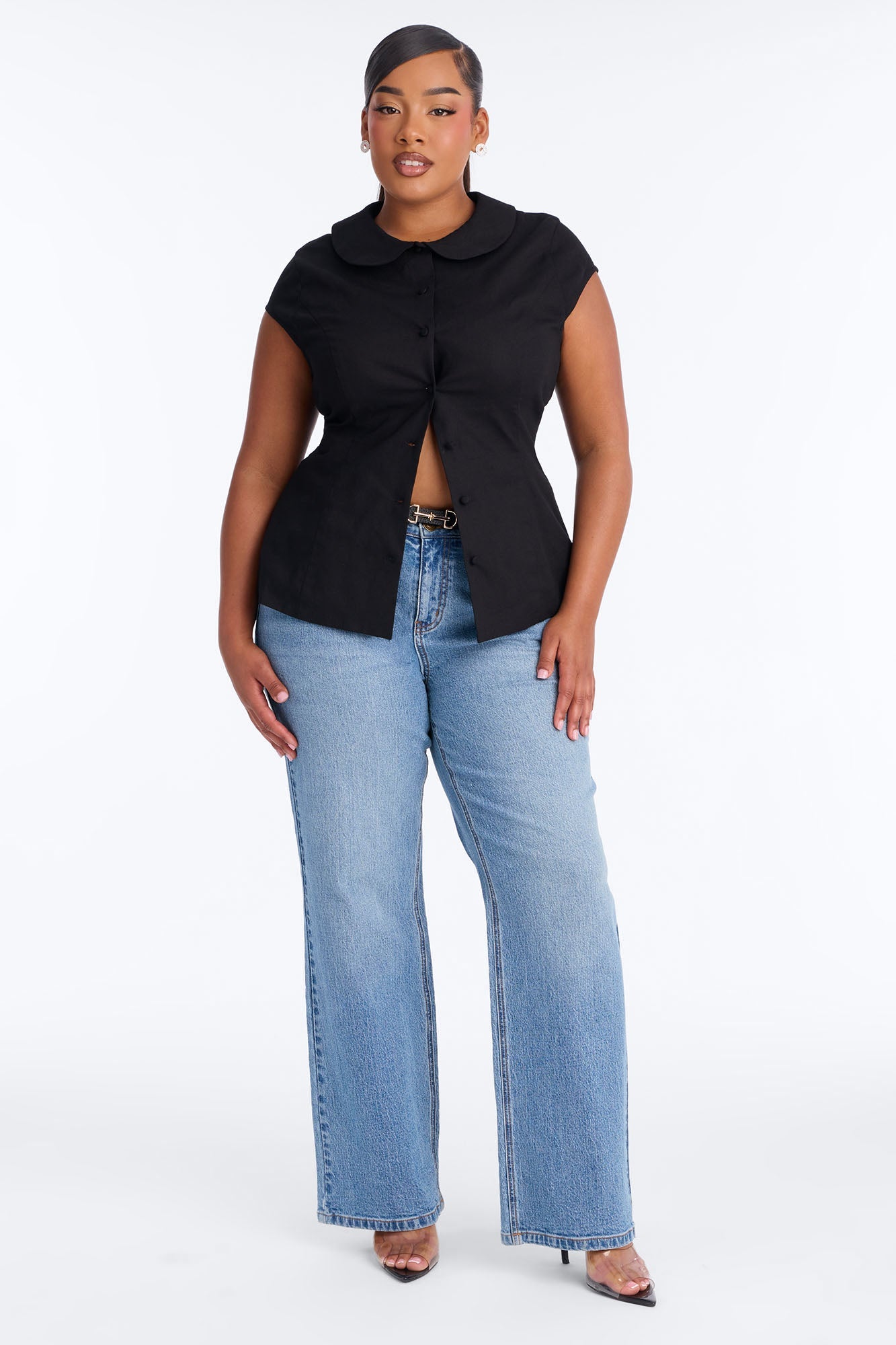 Little Cute Moment Tie Back Linen Shirt - Black