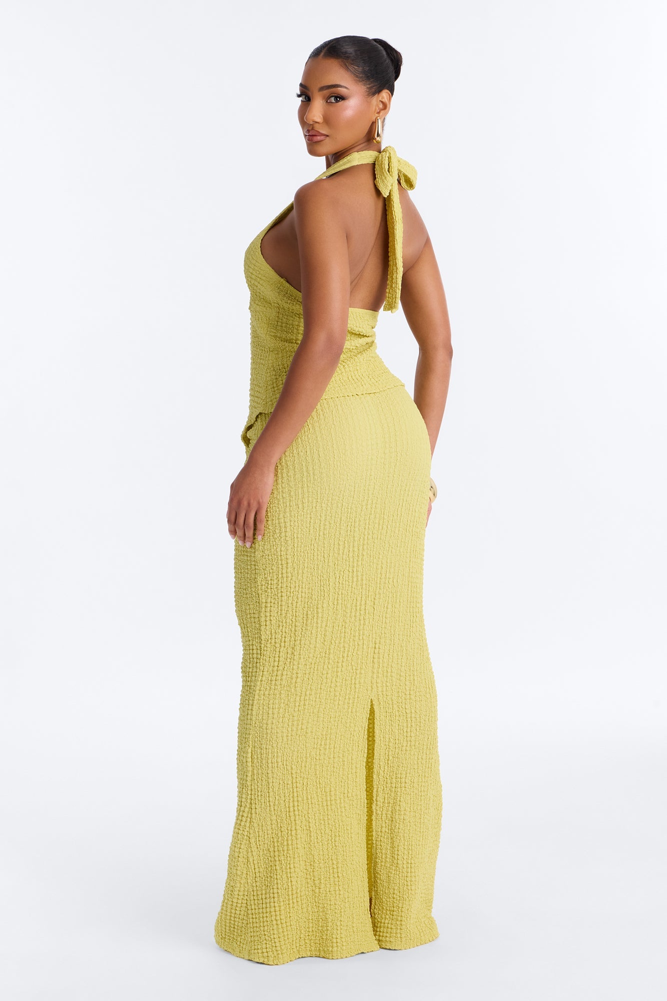 Arielle Halter Textured Skirt Set - Chartreuse