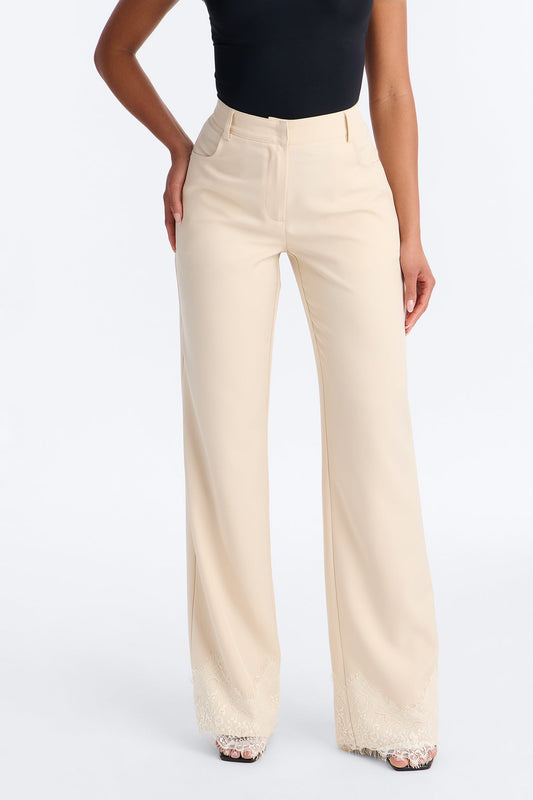 About You Lace Trim Straight Leg Trouser - Bone