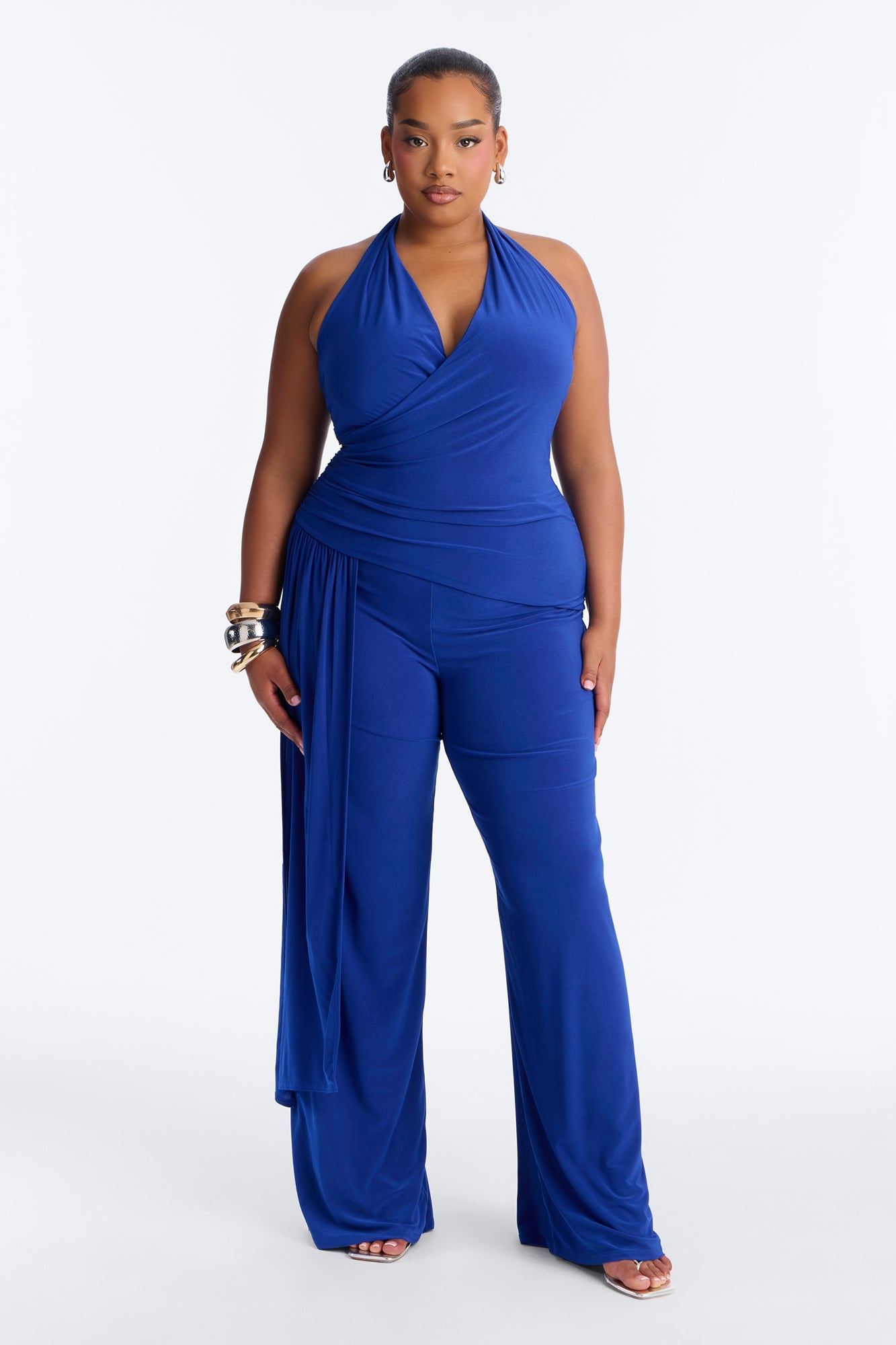 Gemma Halter Draped Jumpsuit - Royal