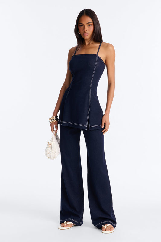 Diana Knit Denim Pant Set - Dark Wash