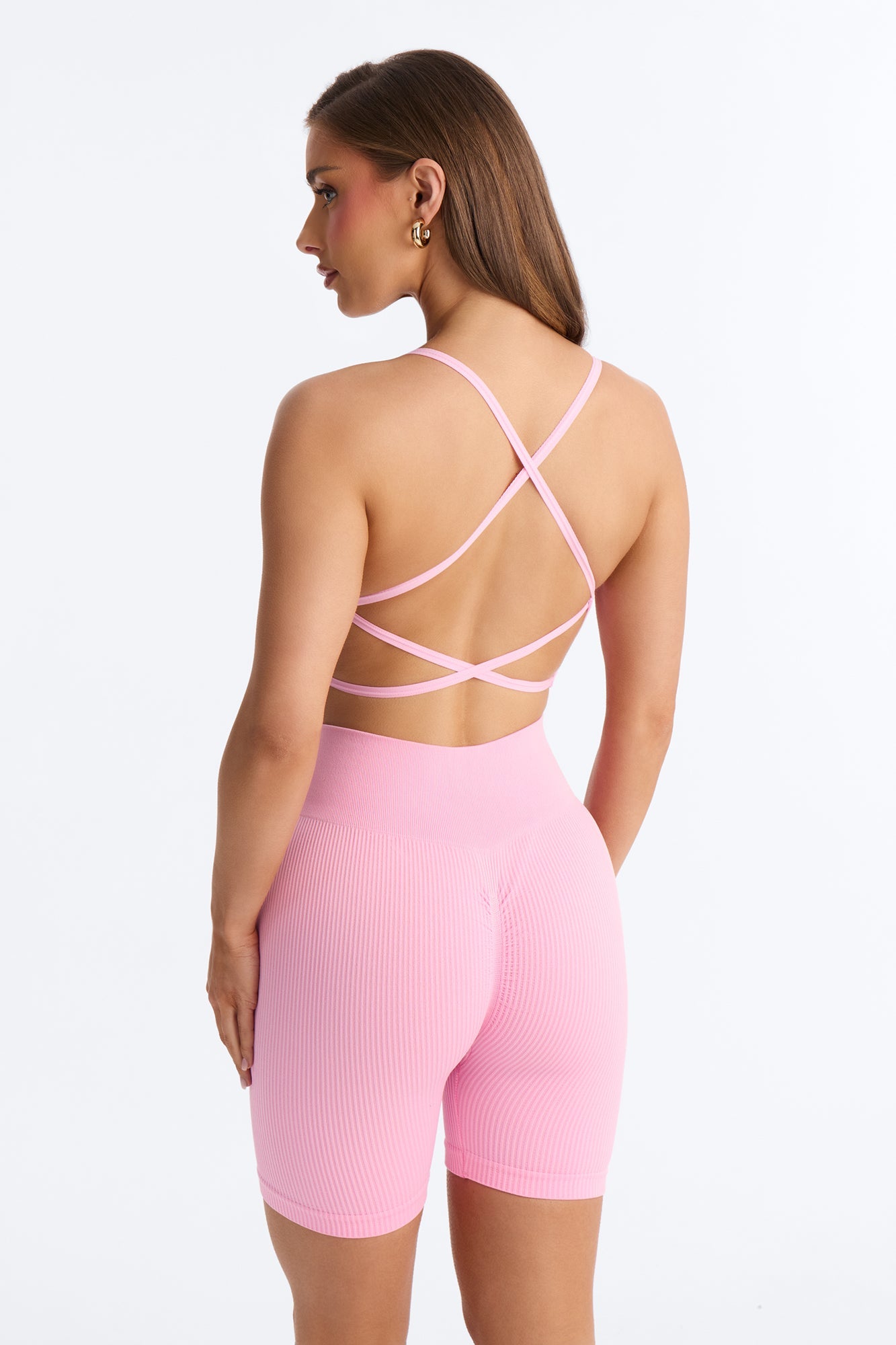 Never Settle Seamless Sports Bra Biker Short Set - Pink