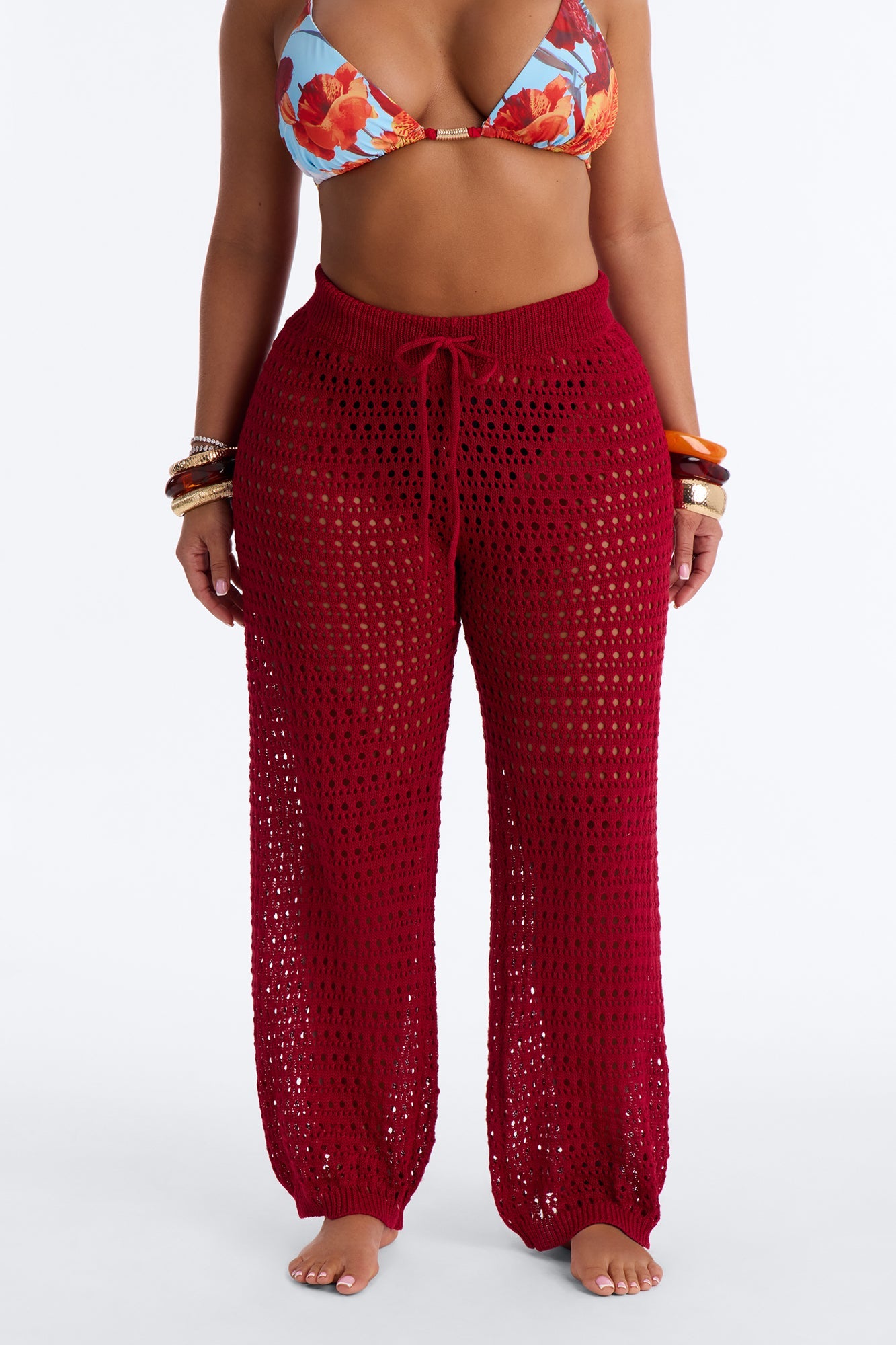 Temptress Textured Knit Swim Cover Up Pant - DarkRed