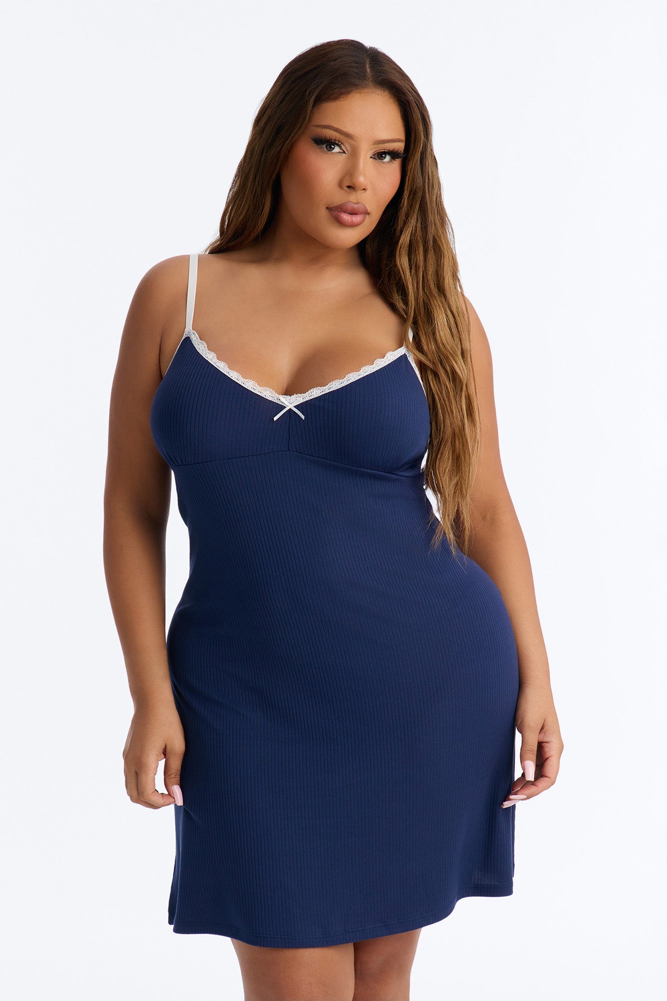 Getting Sleepy Ribbed Sleep Gown - Navy