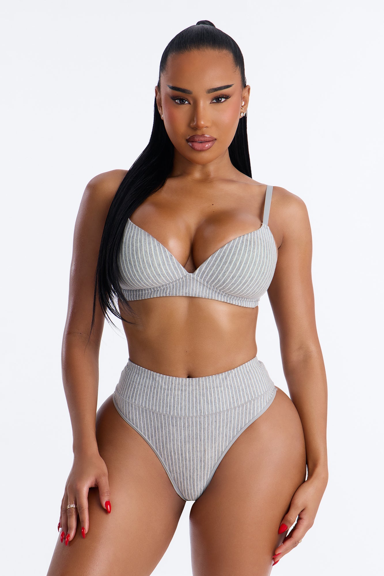 Cotton Stretch Comfort High Waist Thong - Grey