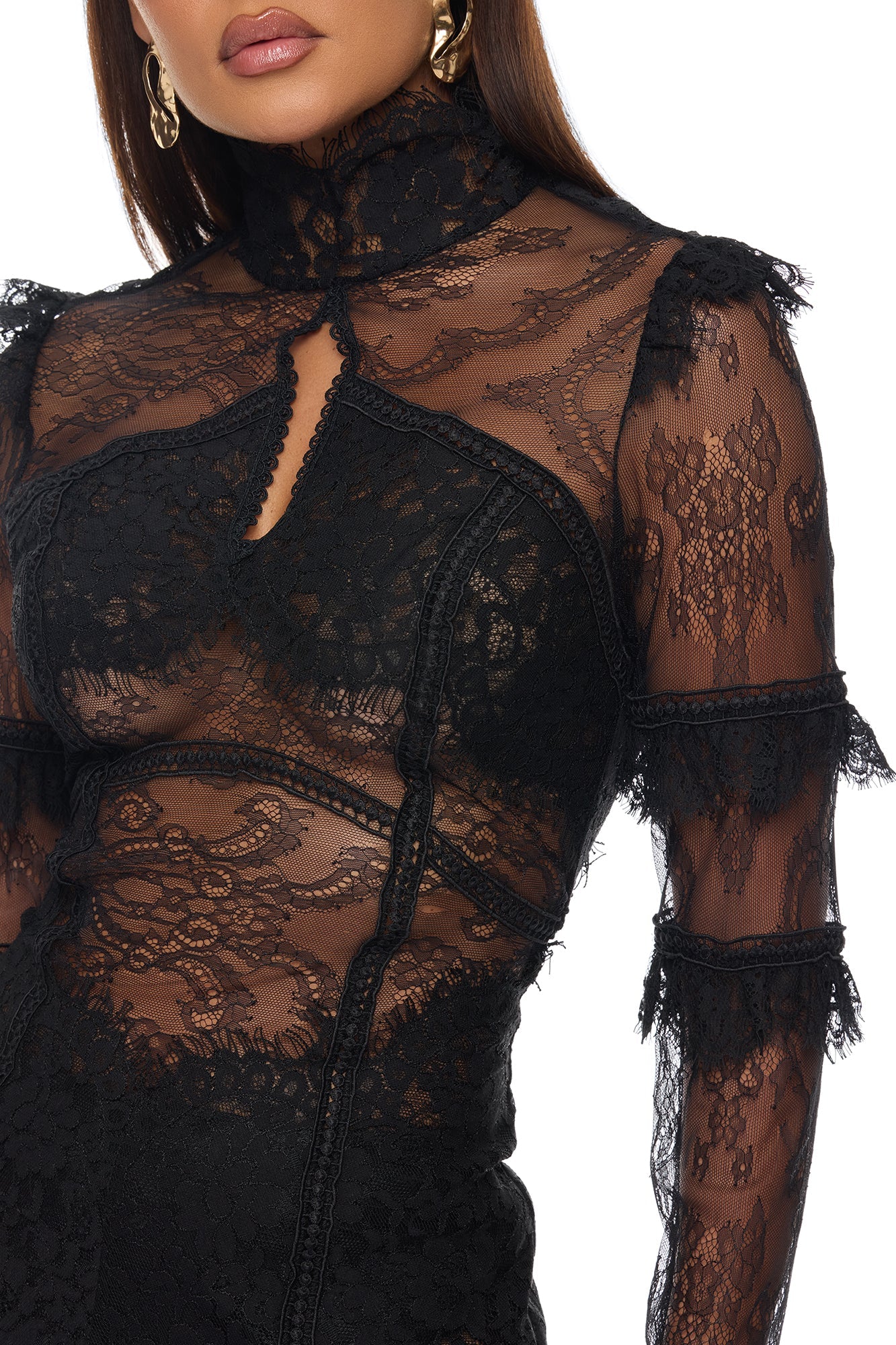 Lana Sheer Lace Mini Dress - Black