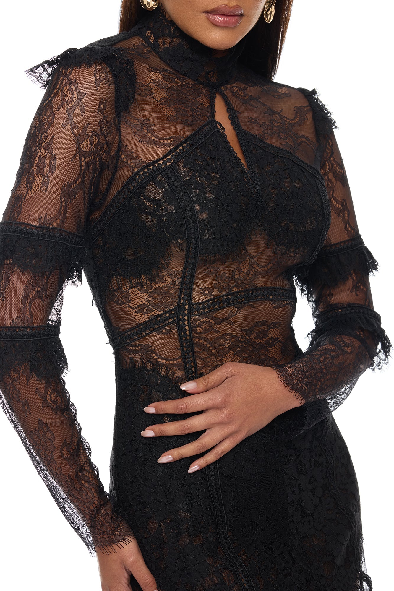 Lana Sheer Lace Maxi Dress - Black