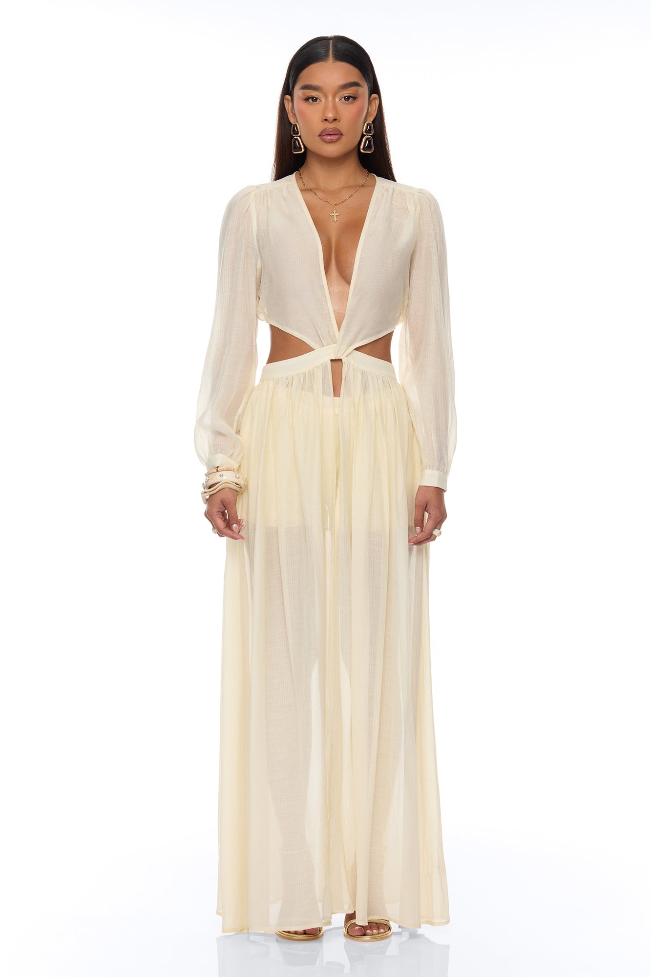 Hailey Flyaway Top Short Set - Cream